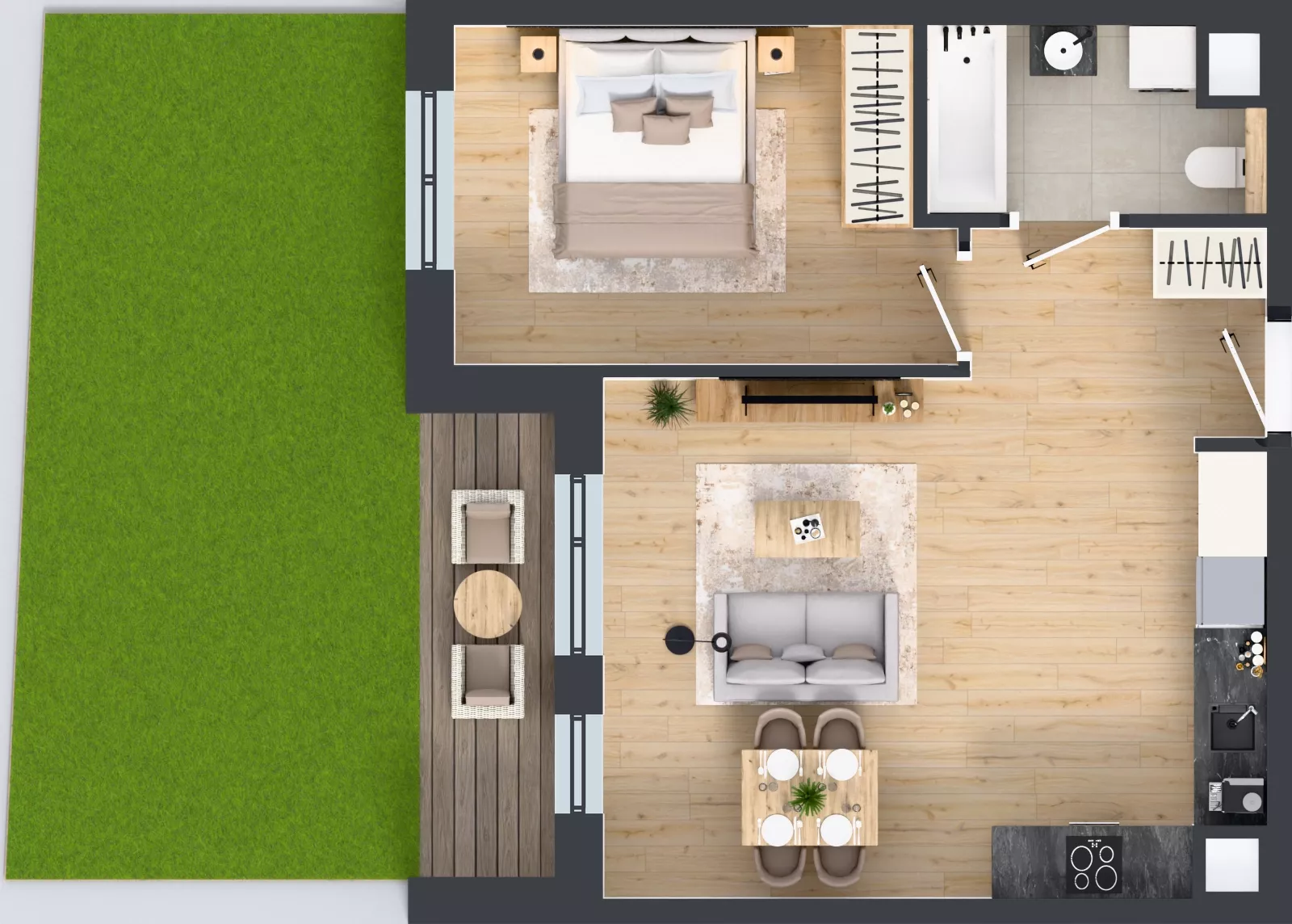 2 pokoje, mieszkanie 47,05 m², parter, oferta nr 1A.07, Skwer Harmonia 2, Kraków, Podgórze, Rybitwy, ul. Półłanki