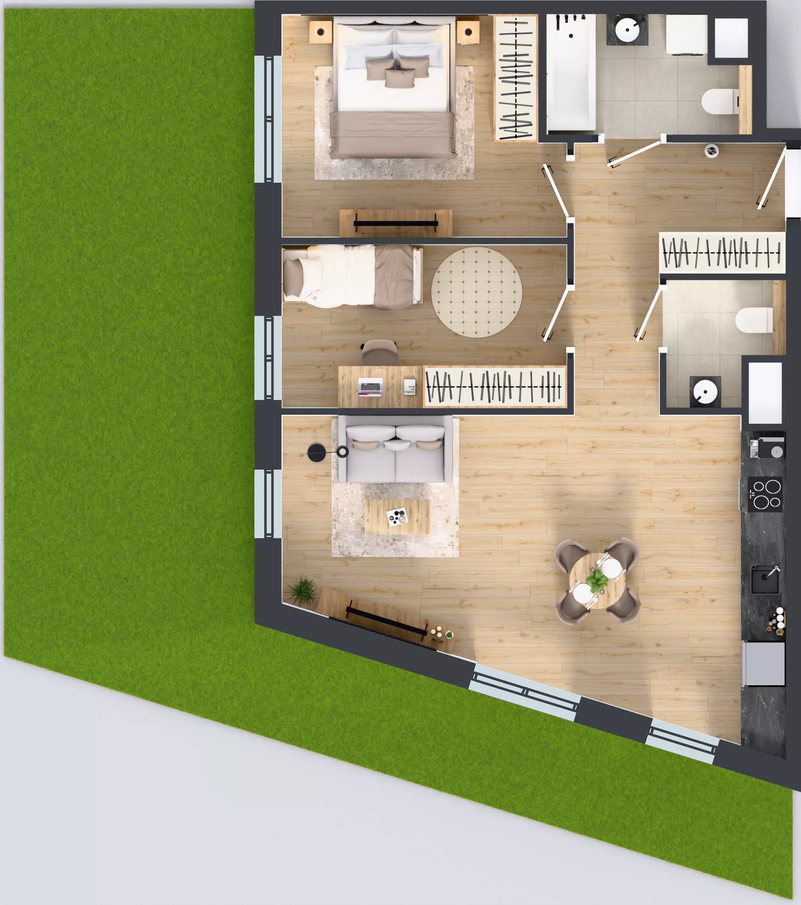 3 pokoje, mieszkanie 63,67 m², parter, oferta nr 1B.04, Skwer Harmonia 2, Kraków, Podgórze, Rybitwy, ul. Półłanki