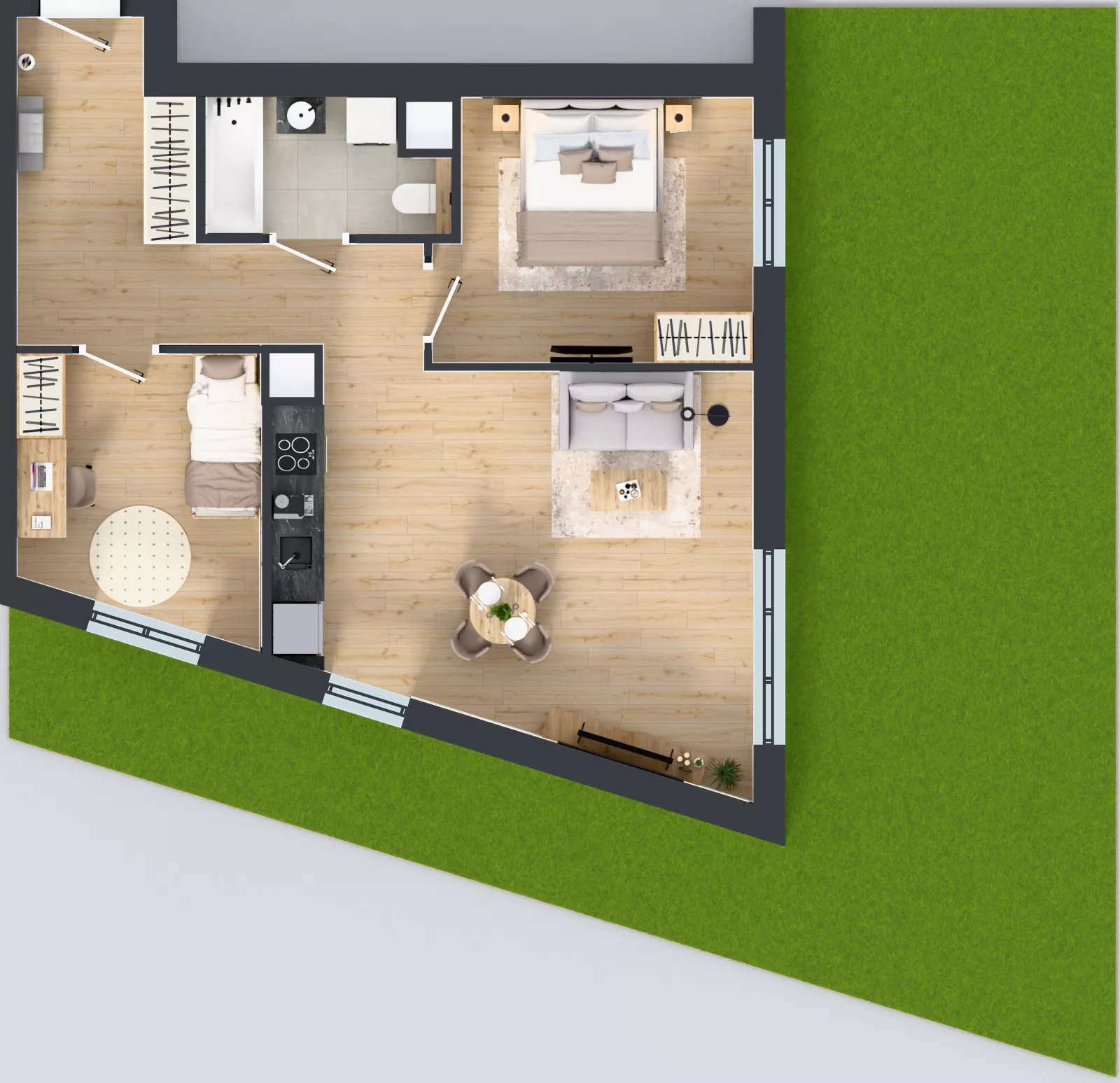 3 pokoje, mieszkanie 62,49 m², parter, oferta nr 1B.05, Skwer Harmonia 2, Kraków, Podgórze, Rybitwy, ul. Półłanki