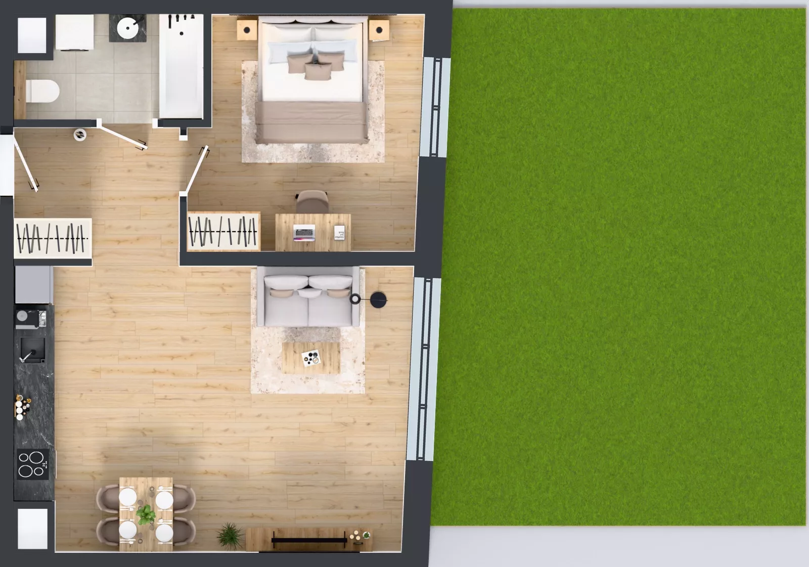 2 pokoje, mieszkanie 51,45 m², parter, oferta nr 2A.01, Skwer Harmonia 2, Kraków, Podgórze, Rybitwy, ul. Półłanki