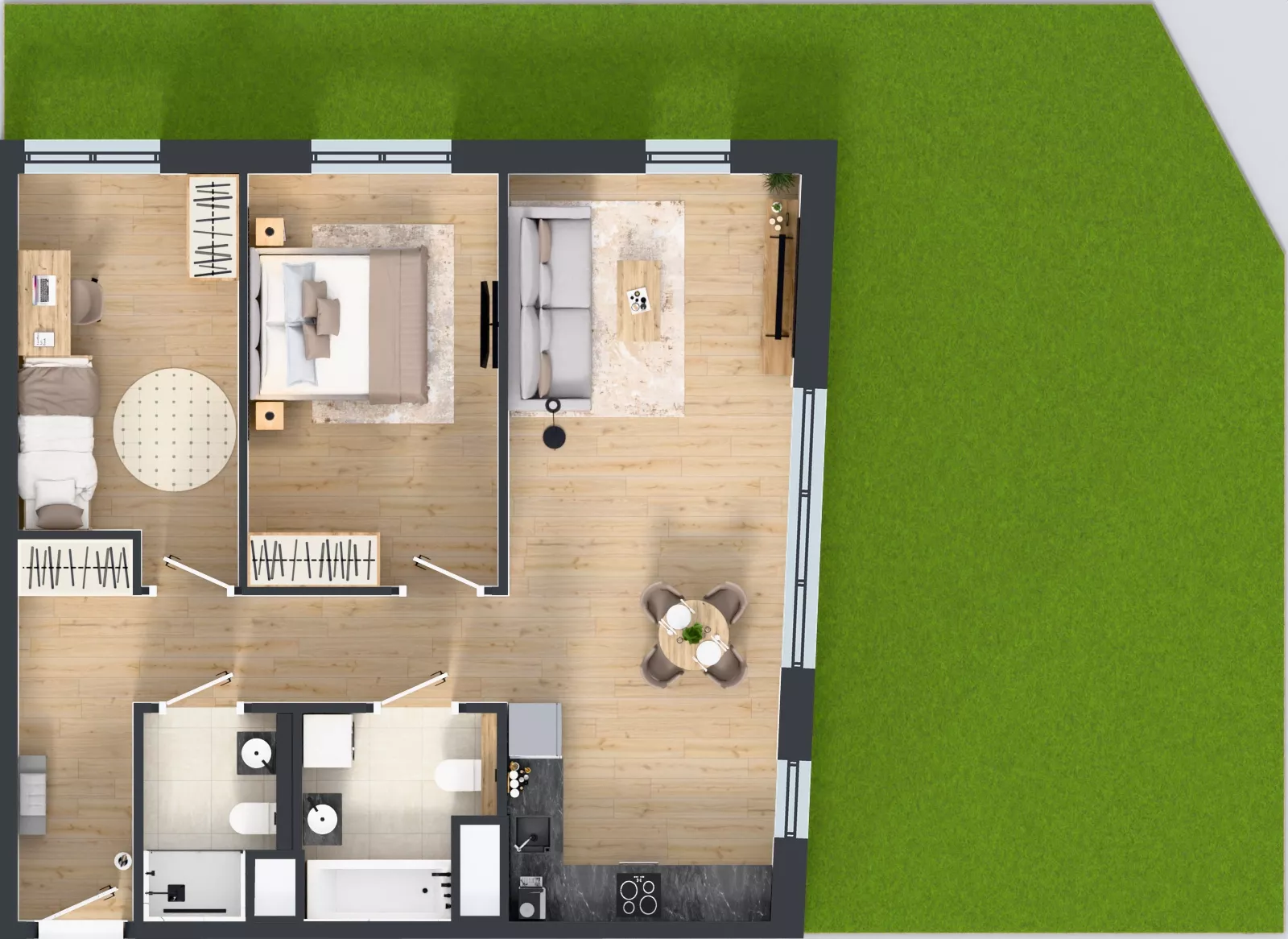 3 pokoje, mieszkanie 69,88 m², parter, oferta nr 2A.03, Skwer Harmonia 2, Kraków, Podgórze, Rybitwy, ul. Półłanki