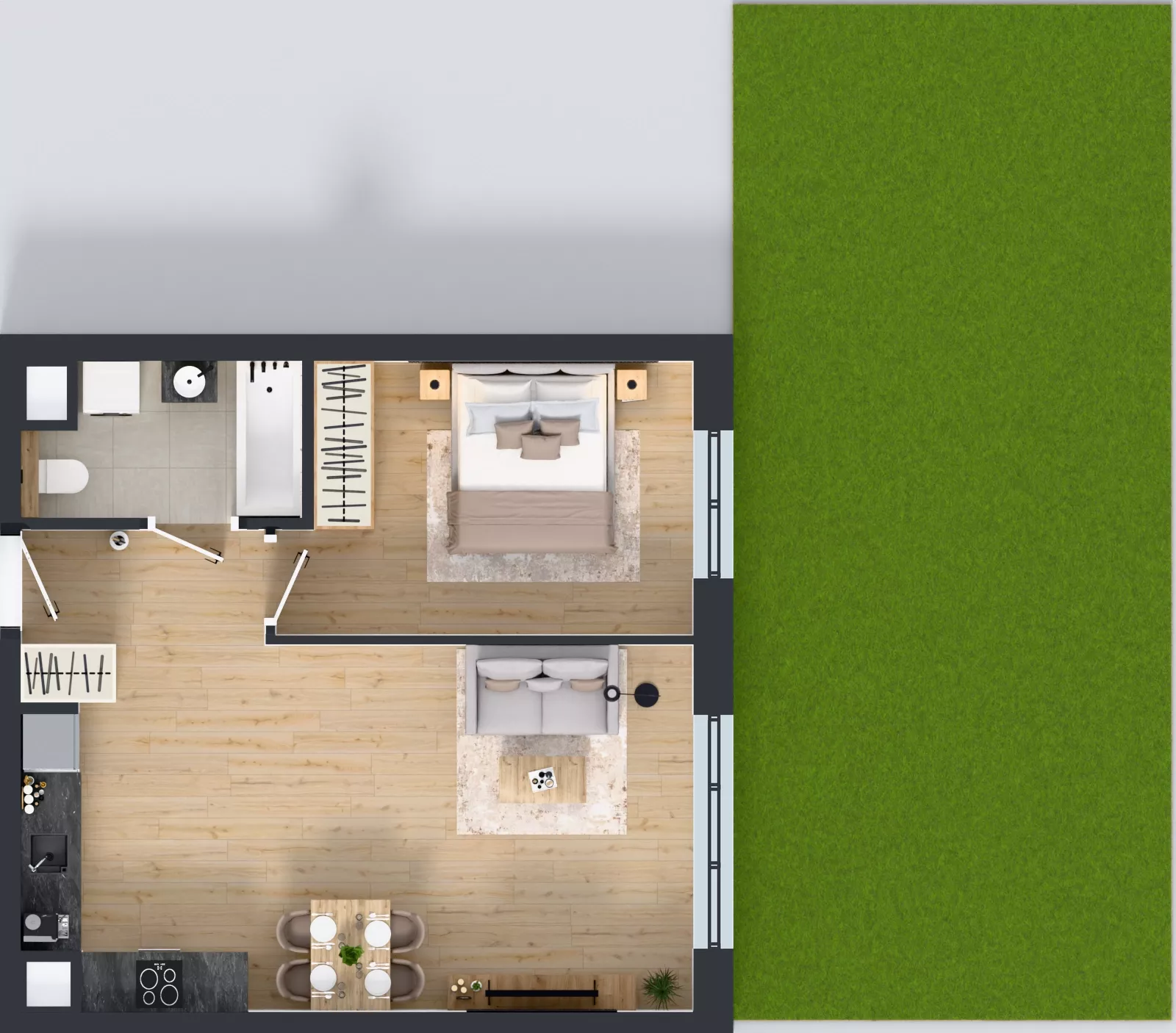 2 pokoje, mieszkanie 47,58 m², parter, oferta nr 2A.10, Skwer Harmonia 2, Kraków, Podgórze, Rybitwy, ul. Półłanki