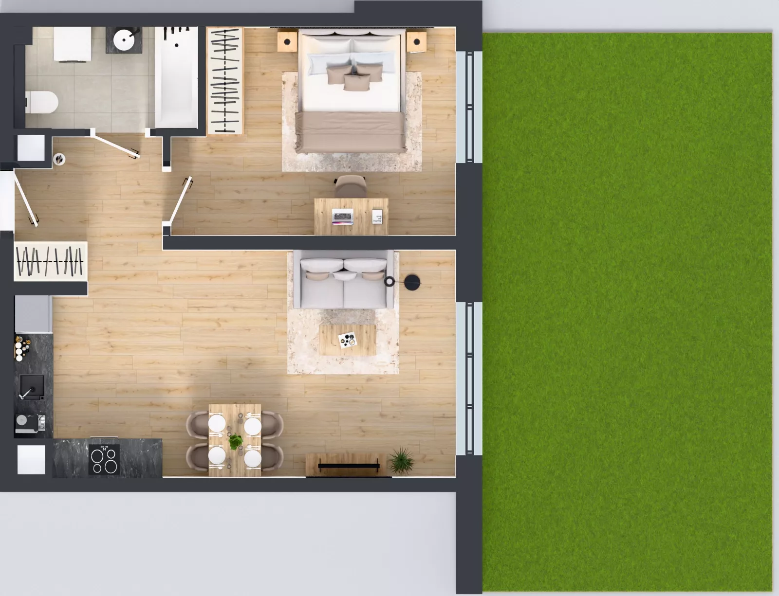 2 pokoje, mieszkanie 49,52 m², parter, oferta nr 2B.01, Skwer Harmonia 2, Kraków, Podgórze, Rybitwy, ul. Półłanki