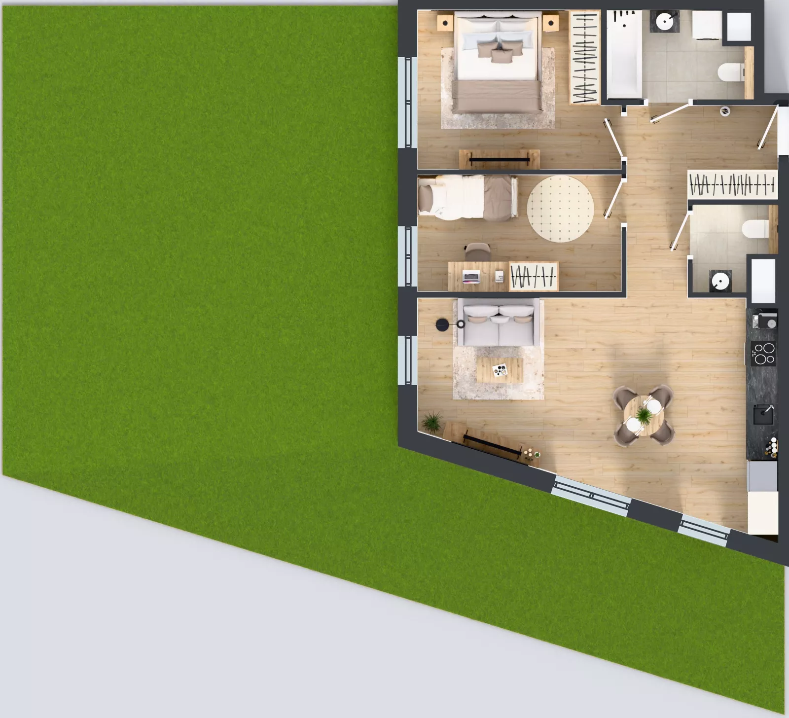 3 pokoje, mieszkanie 63,58 m², parter, oferta nr 2B.05, Skwer Harmonia 2, Kraków, Podgórze, Rybitwy, ul. Półłanki