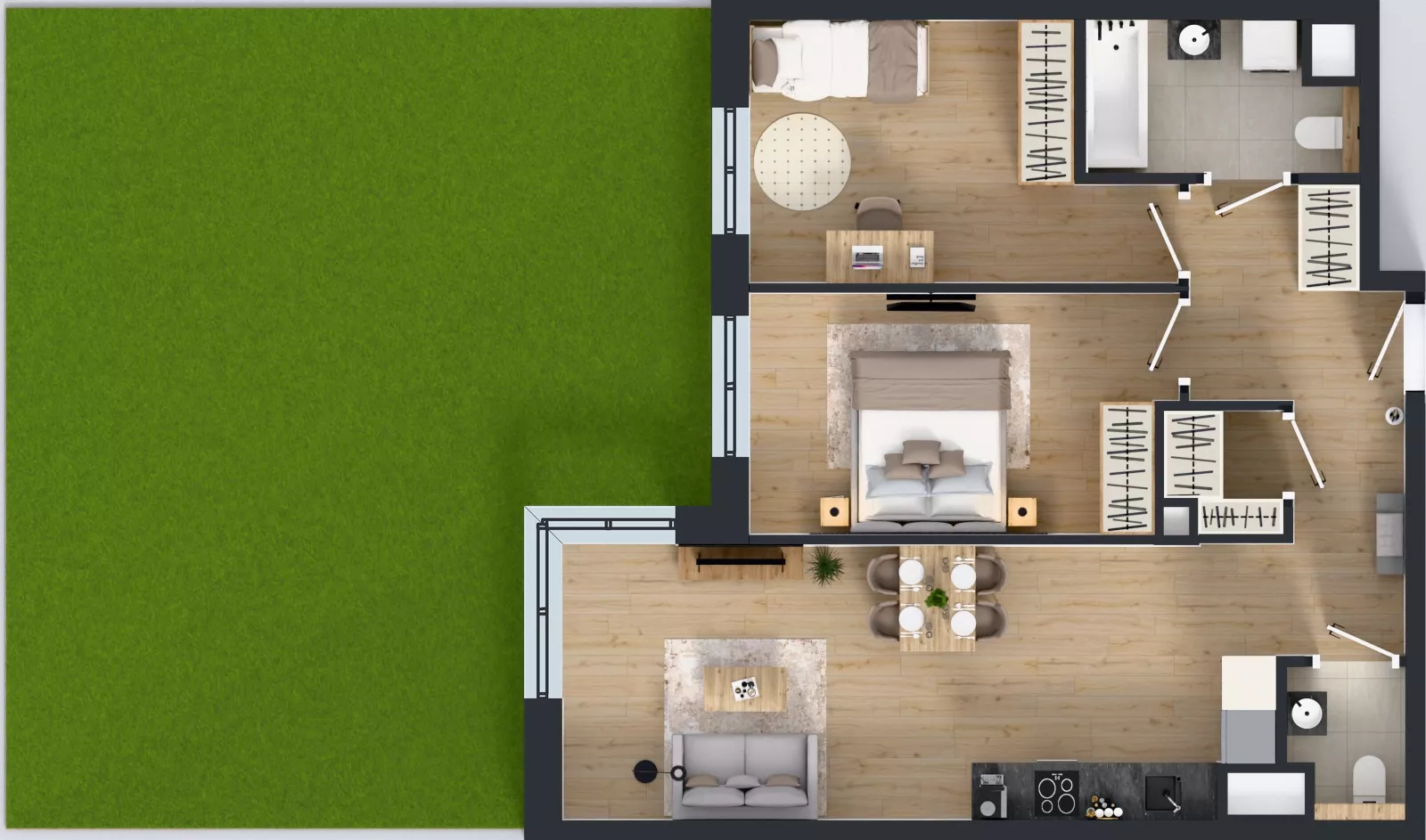 3 pokoje, mieszkanie 63,60 m², parter, oferta nr 3A.02, Skwer Harmonia 2, Kraków, Podgórze, Rybitwy, ul. Półłanki