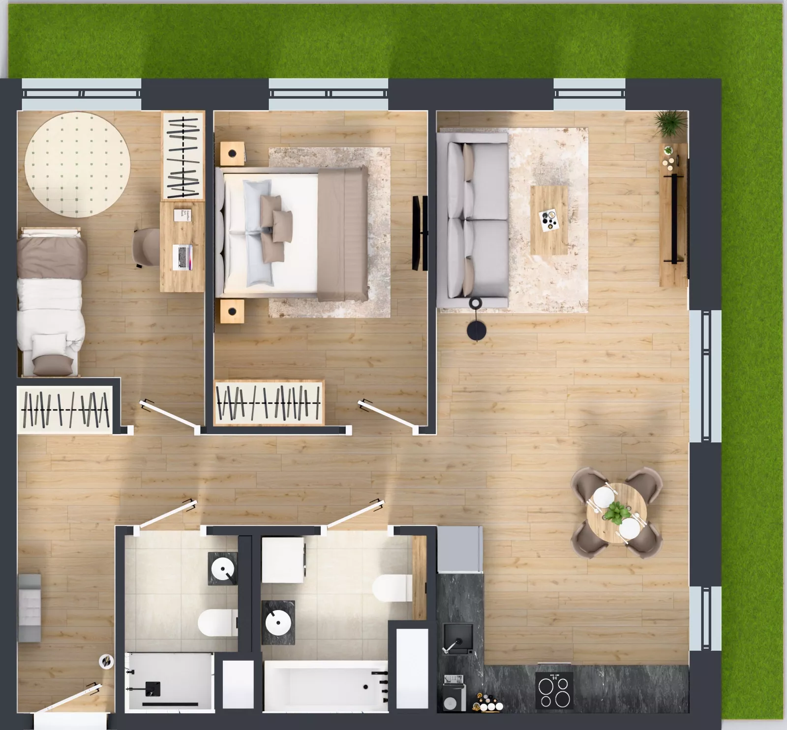 3 pokoje, mieszkanie 67,26 m², parter, oferta nr 3A.04, Skwer Harmonia 2, Kraków, Podgórze, Rybitwy, ul. Półłanki