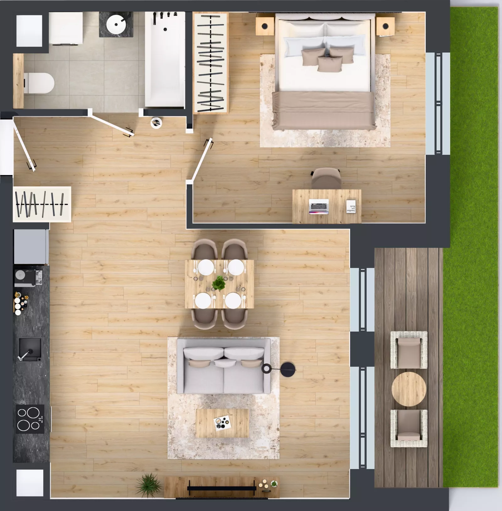 2 pokoje, mieszkanie 52,40 m², parter, oferta nr 3A.05, Skwer Harmonia 2, Kraków, Podgórze, Rybitwy, ul. Półłanki