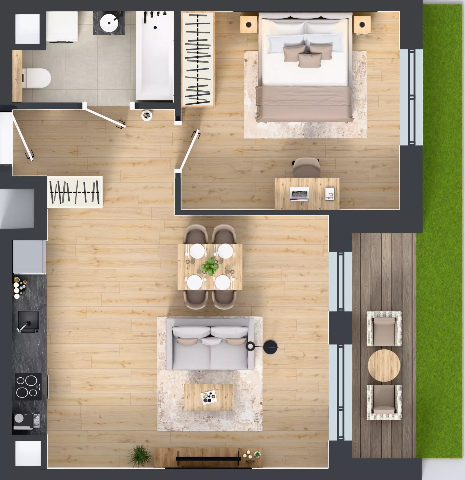 2 pokoje, mieszkanie 51,74 m², parter, oferta nr 3A.07, Skwer Harmonia 2, Kraków, Podgórze, Rybitwy, ul. Półłanki