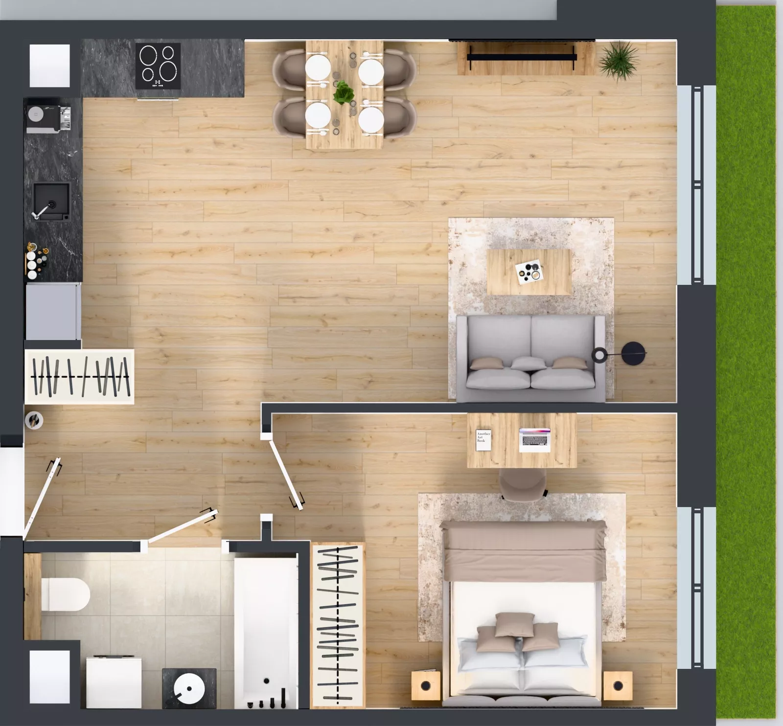 2 pokoje, mieszkanie 50,30 m², parter, oferta nr 3B.04, Skwer Harmonia 2, Kraków, Podgórze, Rybitwy, ul. Półłanki