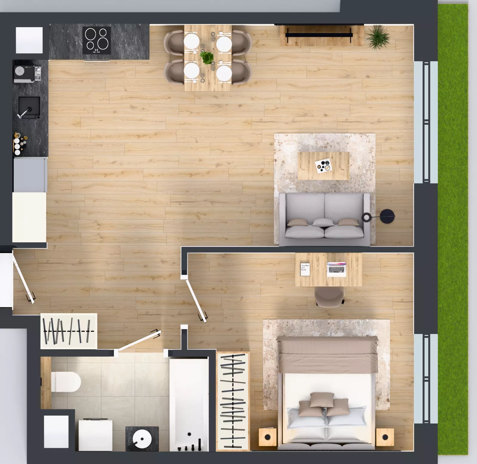 2 pokoje, mieszkanie 51,23 m², parter, oferta nr 3B.08, Skwer Harmonia 2, Kraków, Podgórze, Rybitwy, ul. Półłanki