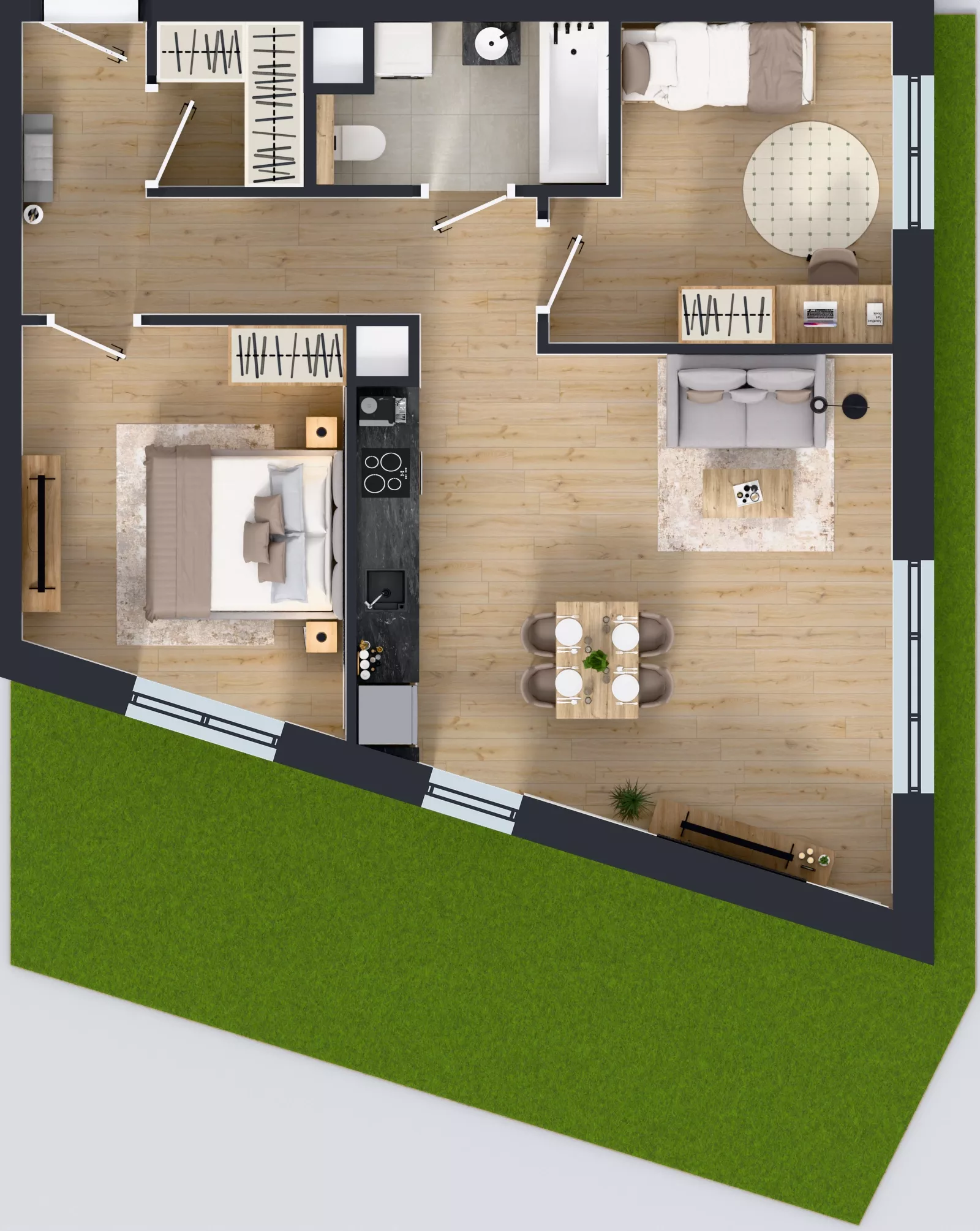 3 pokoje, mieszkanie 65,29 m², parter, oferta nr 3B.09, Skwer Harmonia 2, Kraków, Podgórze, Rybitwy, ul. Półłanki
