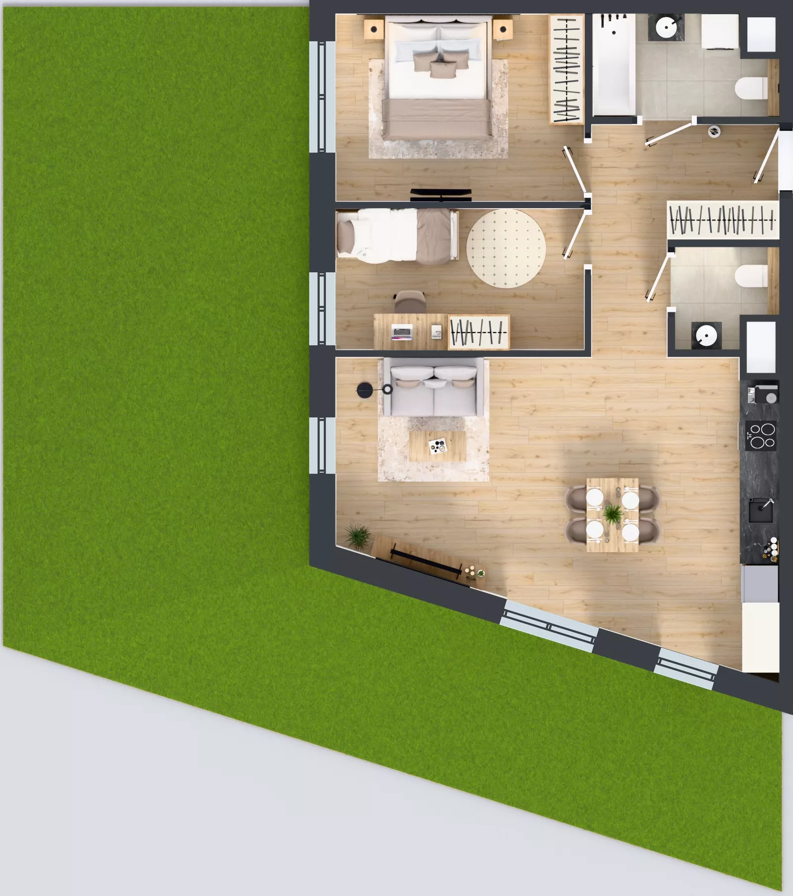 3 pokoje, mieszkanie 66,32 m², parter, oferta nr 3B.10, Skwer Harmonia 2, Kraków, Podgórze, Rybitwy, ul. Półłanki