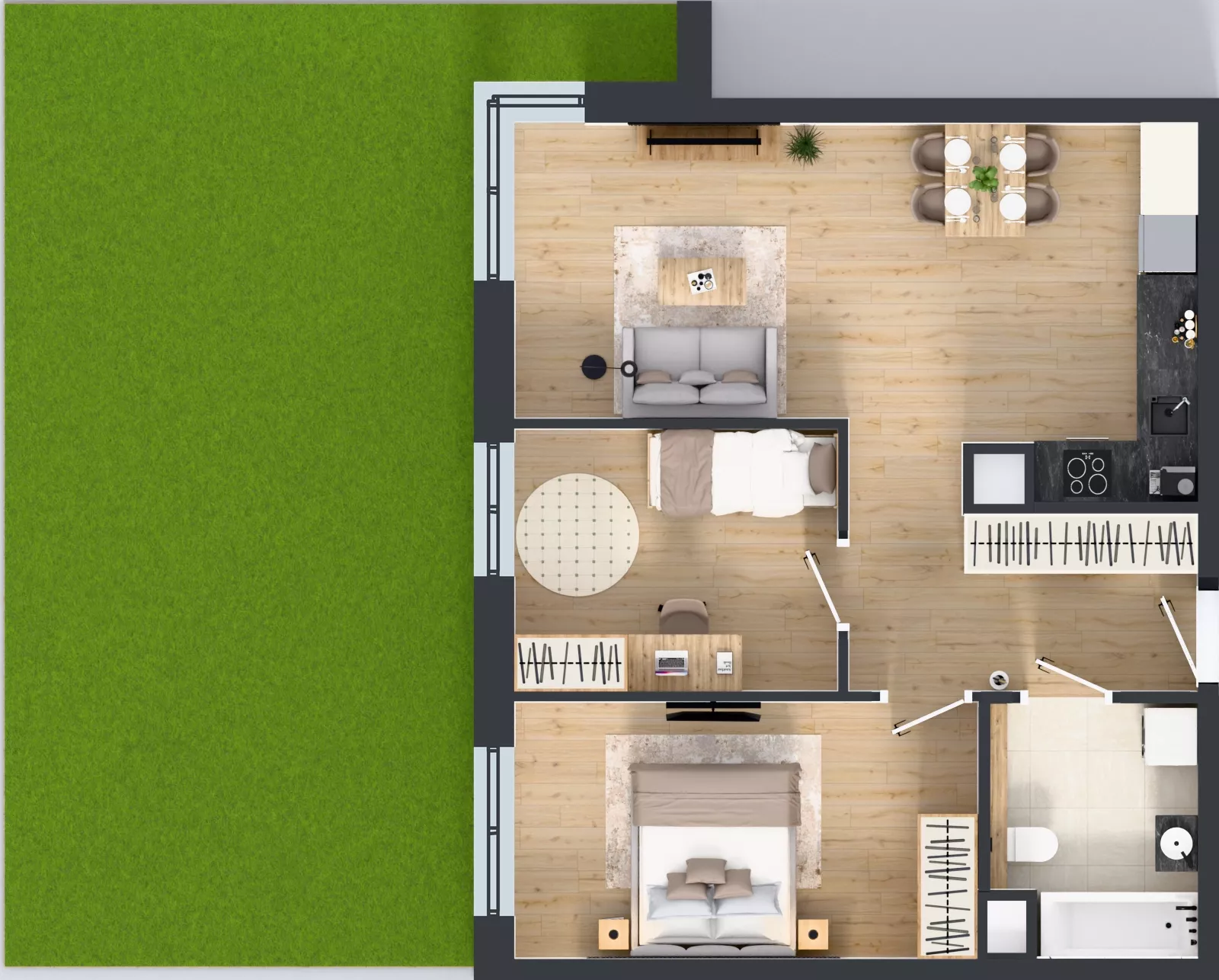 3 pokoje, mieszkanie 60,07 m², parter, oferta nr 3B.11, Skwer Harmonia 2, Kraków, Podgórze, Rybitwy, ul. Półłanki