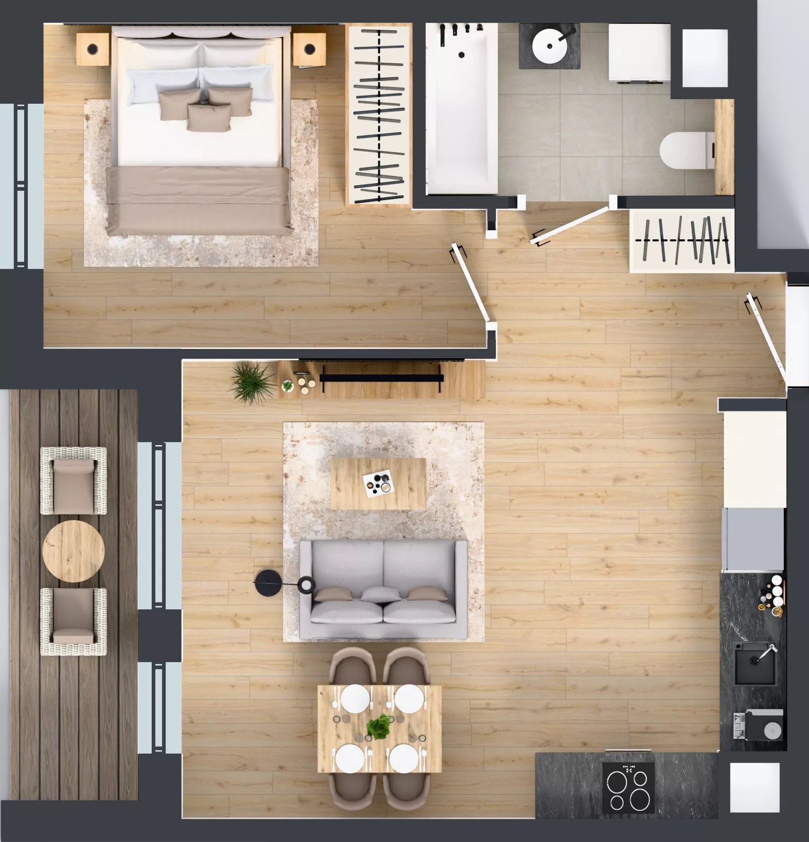 2 pokoje, mieszkanie 46,02 m², piętro 1, oferta nr 1A.14, Skwer Harmonia 2, Kraków, Podgórze, Rybitwy, ul. Półłanki