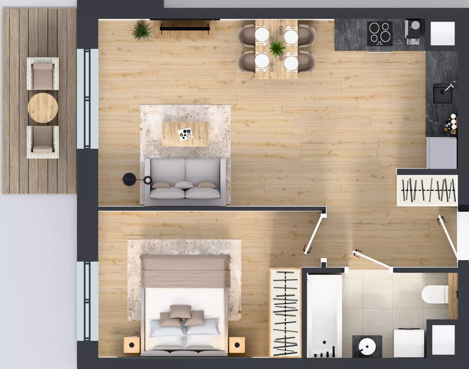 2 pokoje, mieszkanie 46,29 m², piętro 1, oferta nr 1A.15, Skwer Harmonia 2, Kraków, Podgórze, Rybitwy, ul. Półłanki