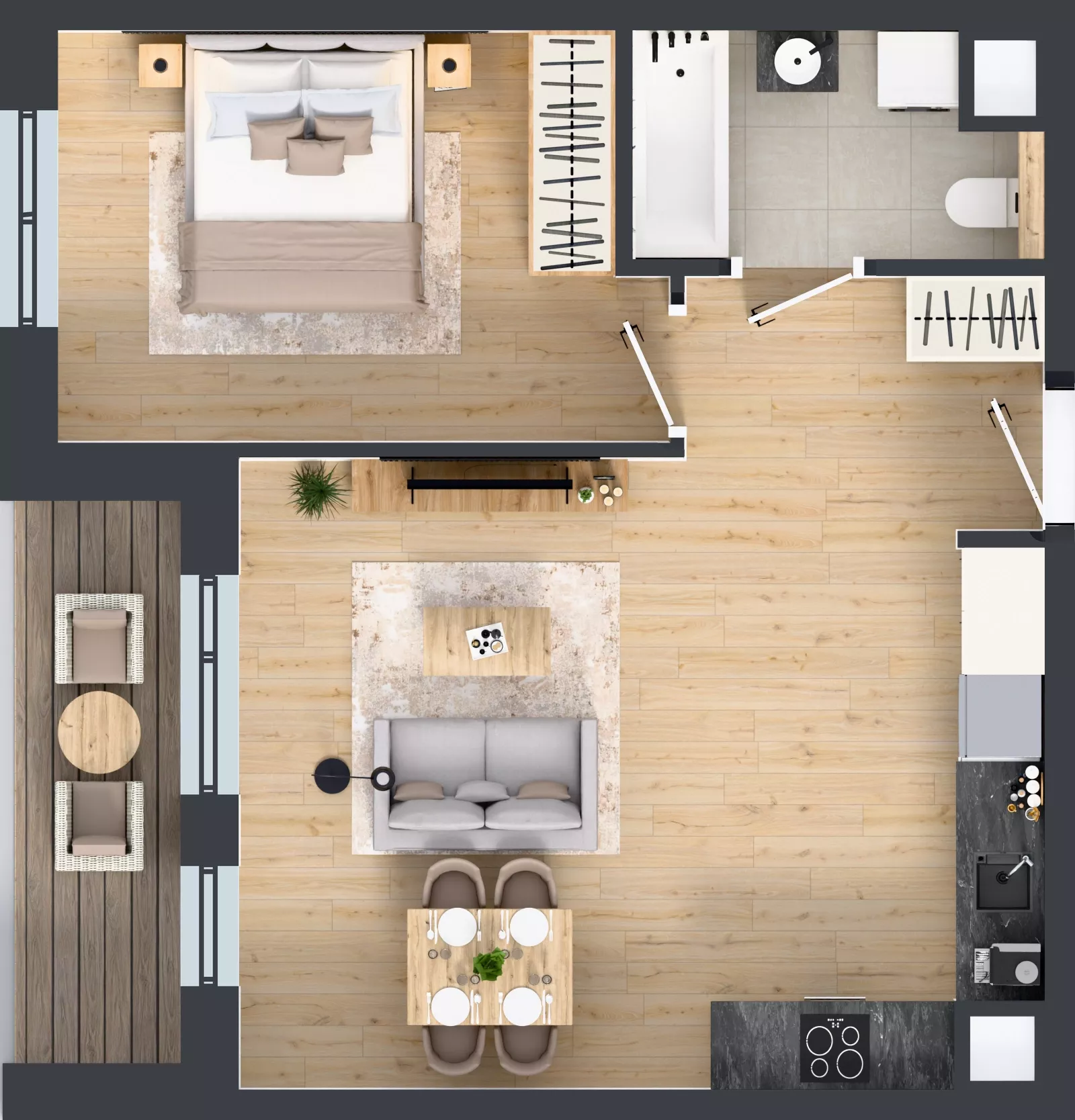 2 pokoje, mieszkanie 47,05 m², piętro 1, oferta nr 1A.16, Skwer Harmonia 2, Kraków, Podgórze, Rybitwy, ul. Półłanki