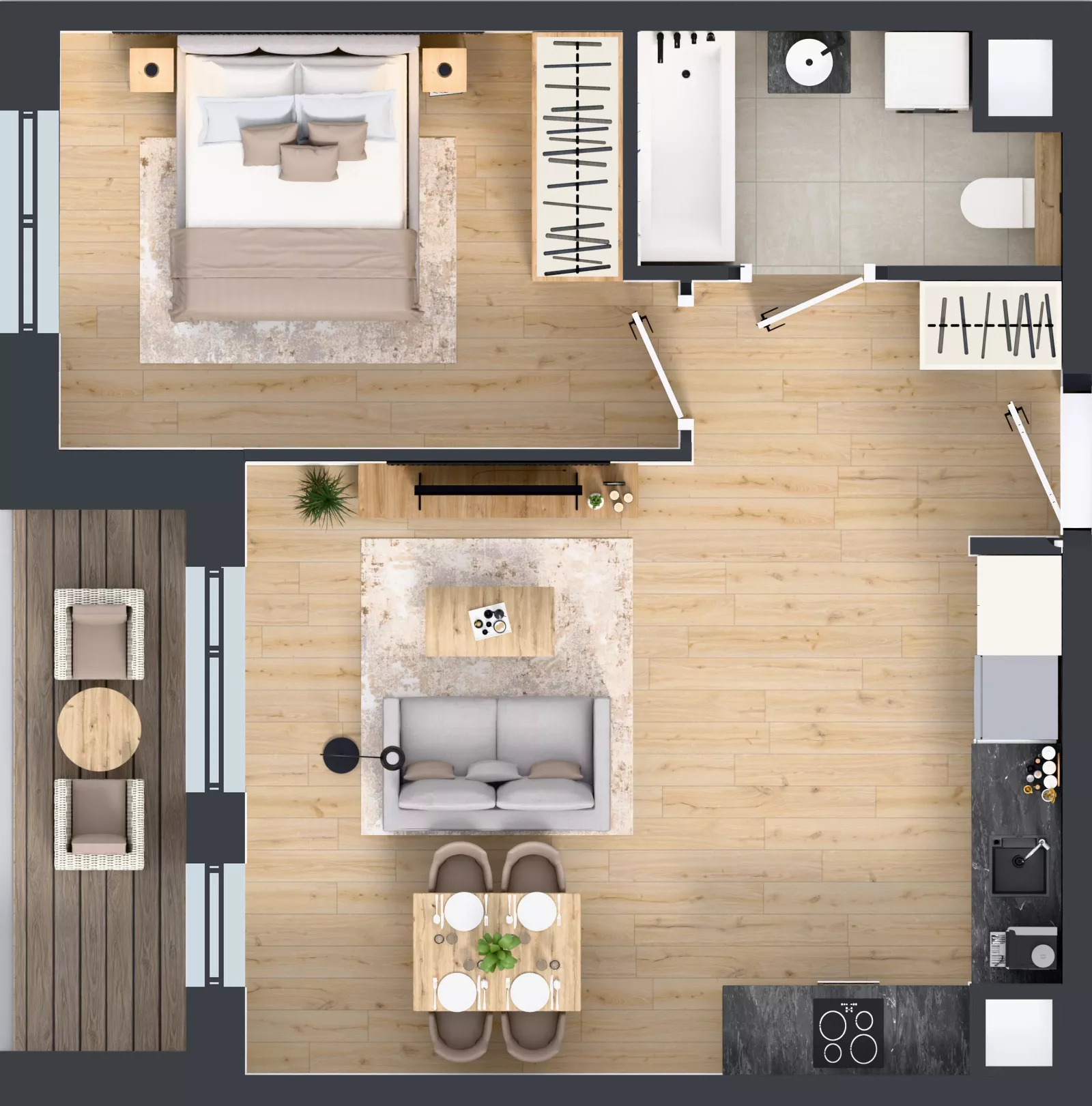 2 pokoje, mieszkanie 45,76 m², piętro 1, oferta nr 1B.07, Skwer Harmonia 2, Kraków, Podgórze, Rybitwy, ul. Półłanki