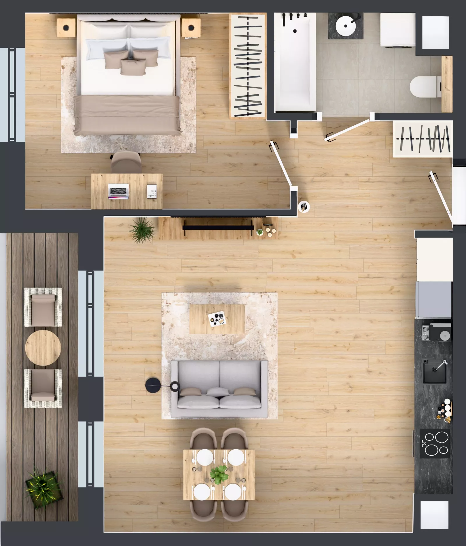 2 pokoje, mieszkanie 53,36 m², piętro 1, oferta nr 2A.17, Skwer Harmonia 2, Kraków, Podgórze, Rybitwy, ul. Półłanki