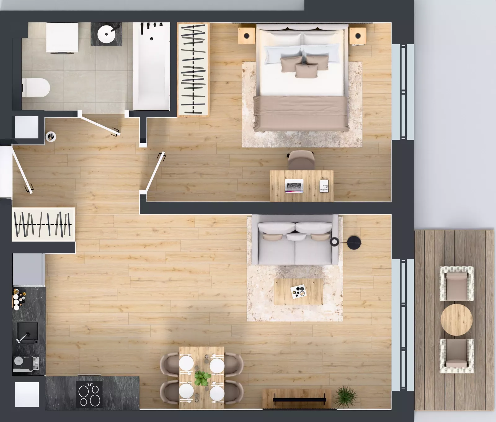 2 pokoje, mieszkanie 49,52 m², piętro 1, oferta nr 2B.08, Skwer Harmonia 2, Kraków, Podgórze, Rybitwy, ul. Półłanki