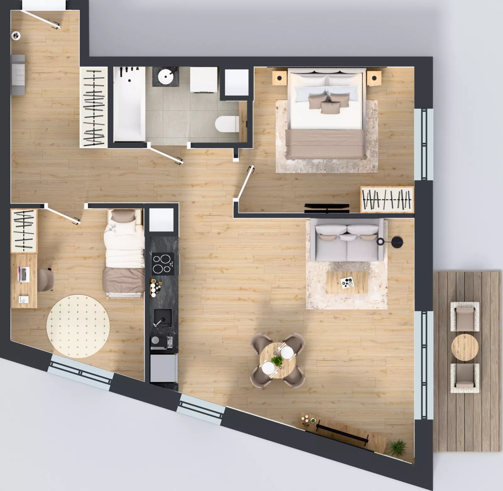 3 pokoje, mieszkanie 64,74 m², piętro 1, oferta nr 2B.13, Skwer Harmonia 2, Kraków, Podgórze, Rybitwy, ul. Półłanki