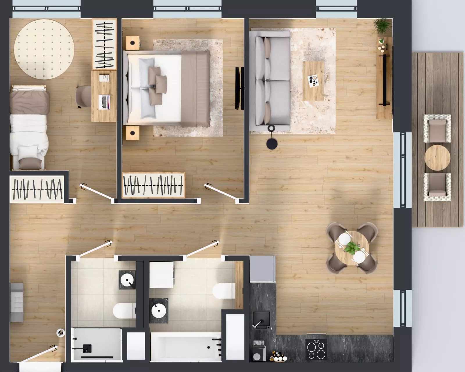 3 pokoje, mieszkanie 67,26 m², piętro 1, oferta nr 3A.14, Skwer Harmonia 2, Kraków, Podgórze, Rybitwy, ul. Półłanki