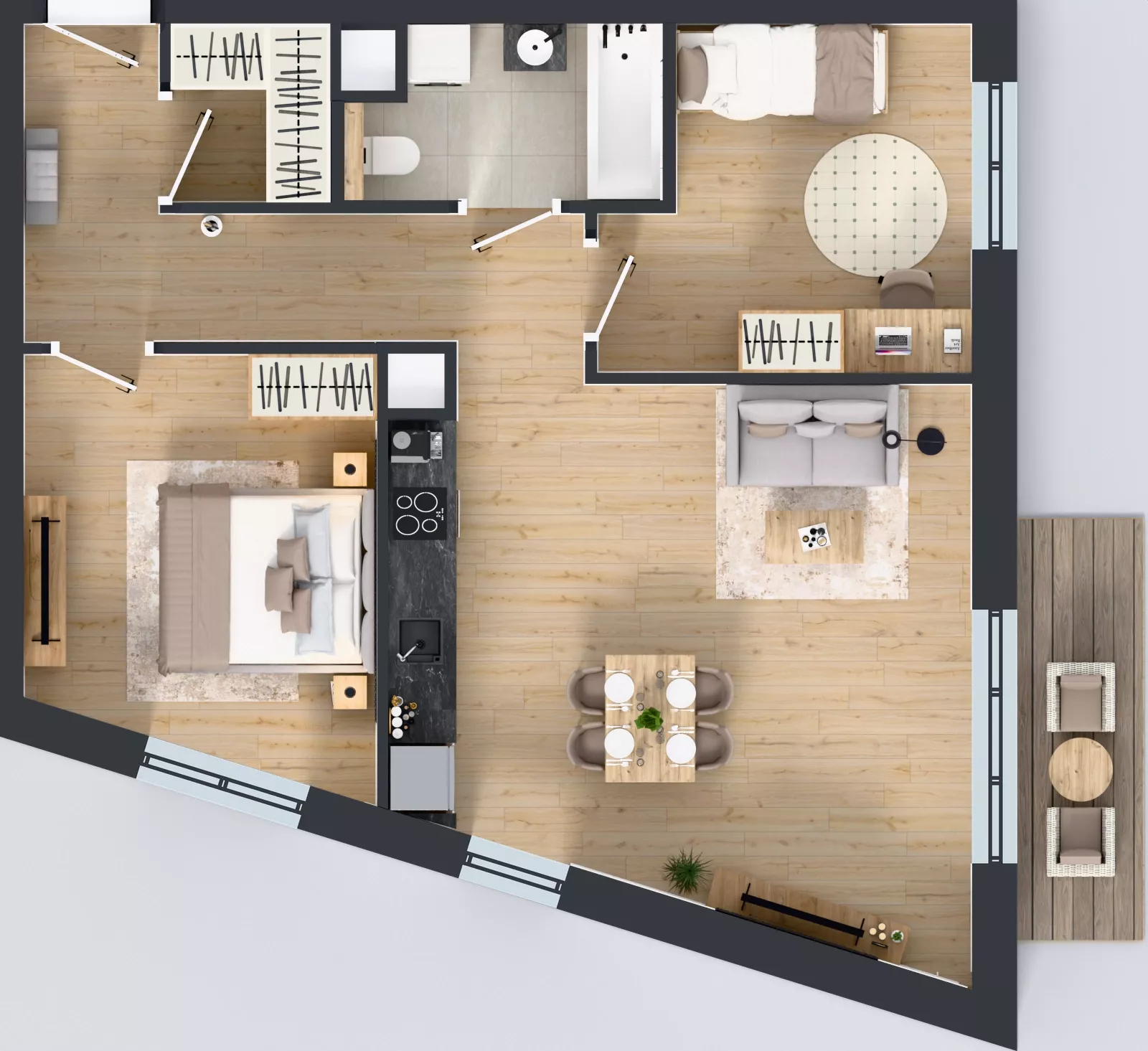 3 pokoje, mieszkanie 65,29 m², piętro 1, oferta nr 3B.20, Skwer Harmonia 2, Kraków, Podgórze, Rybitwy, ul. Półłanki