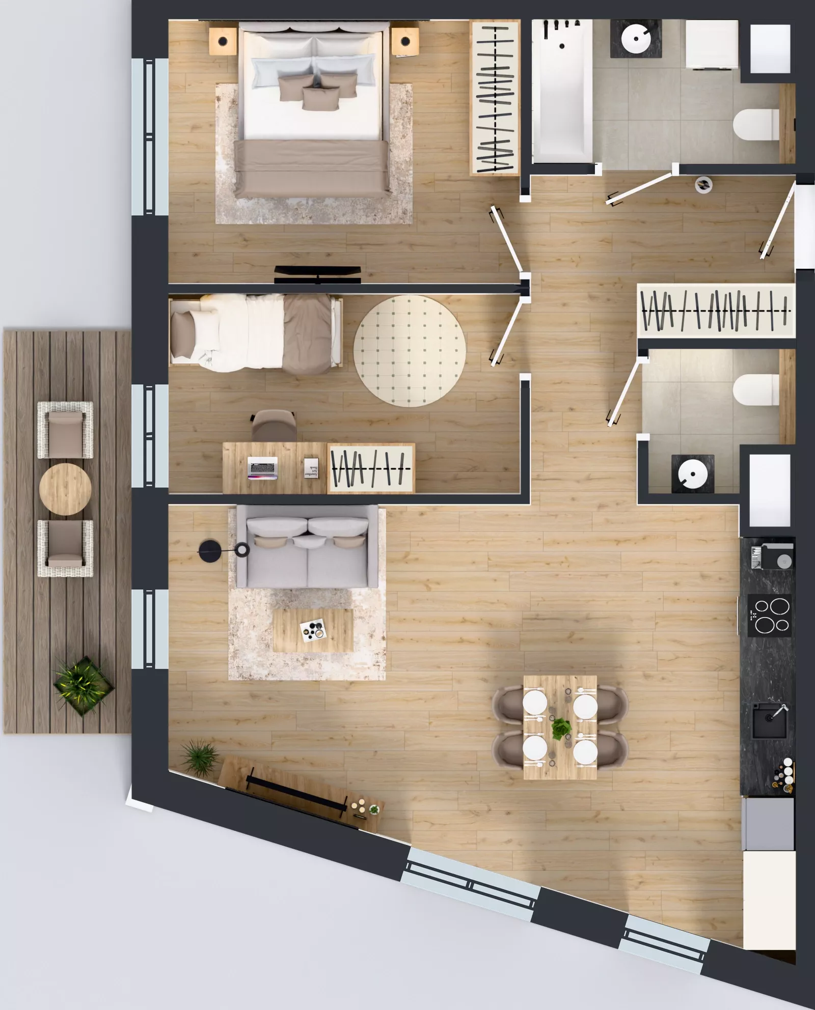 3 pokoje, mieszkanie 66,32 m², piętro 1, oferta nr 3B.21, Skwer Harmonia 2, Kraków, Podgórze, Rybitwy, ul. Półłanki