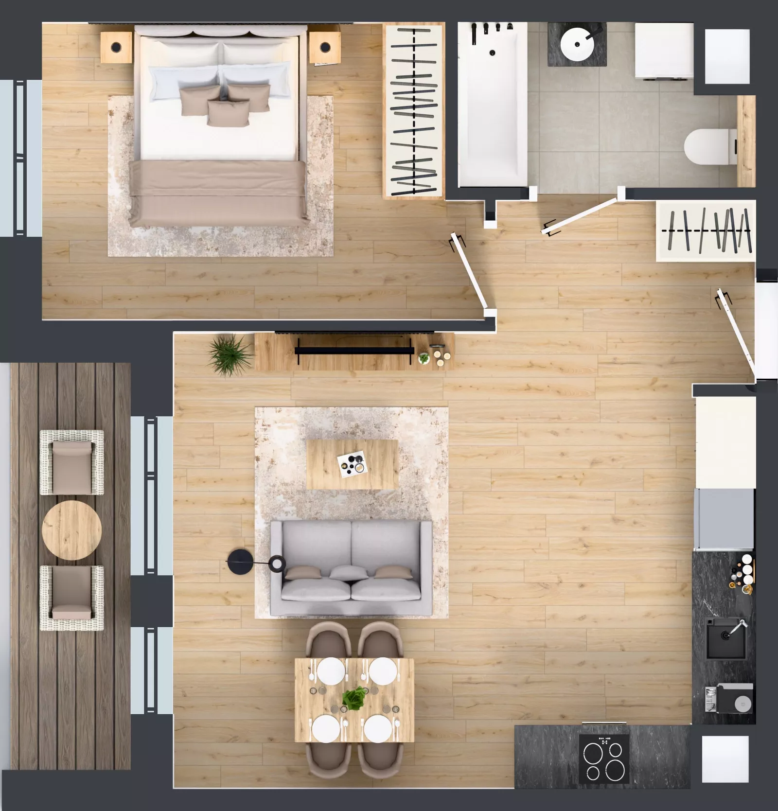 2 pokoje, mieszkanie 47,05 m², piętro 2, oferta nr 1A.26, Skwer Harmonia 2, Kraków, Podgórze, Rybitwy, ul. Półłanki