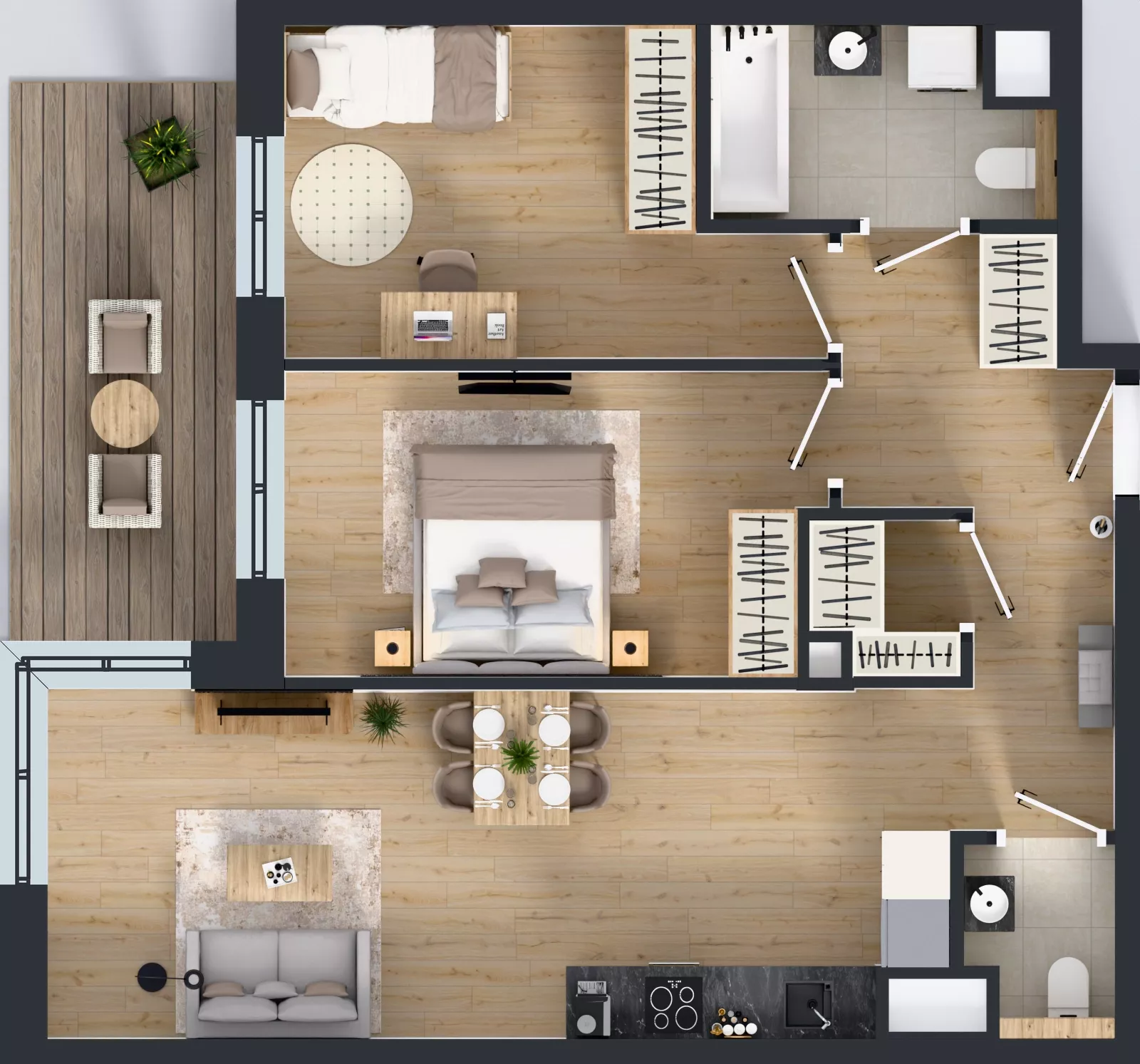 3 pokoje, mieszkanie 63,60 m², piętro 2, oferta nr 3B.24, Skwer Harmonia 2, Kraków, Podgórze, Rybitwy, ul. Półłanki