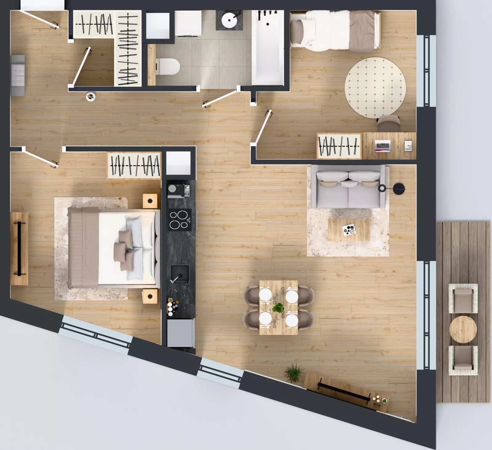 3 pokoje, mieszkanie 65,29 m², piętro 2, oferta nr 3B.31, Skwer Harmonia 2, Kraków, Podgórze, Rybitwy, ul. Półłanki