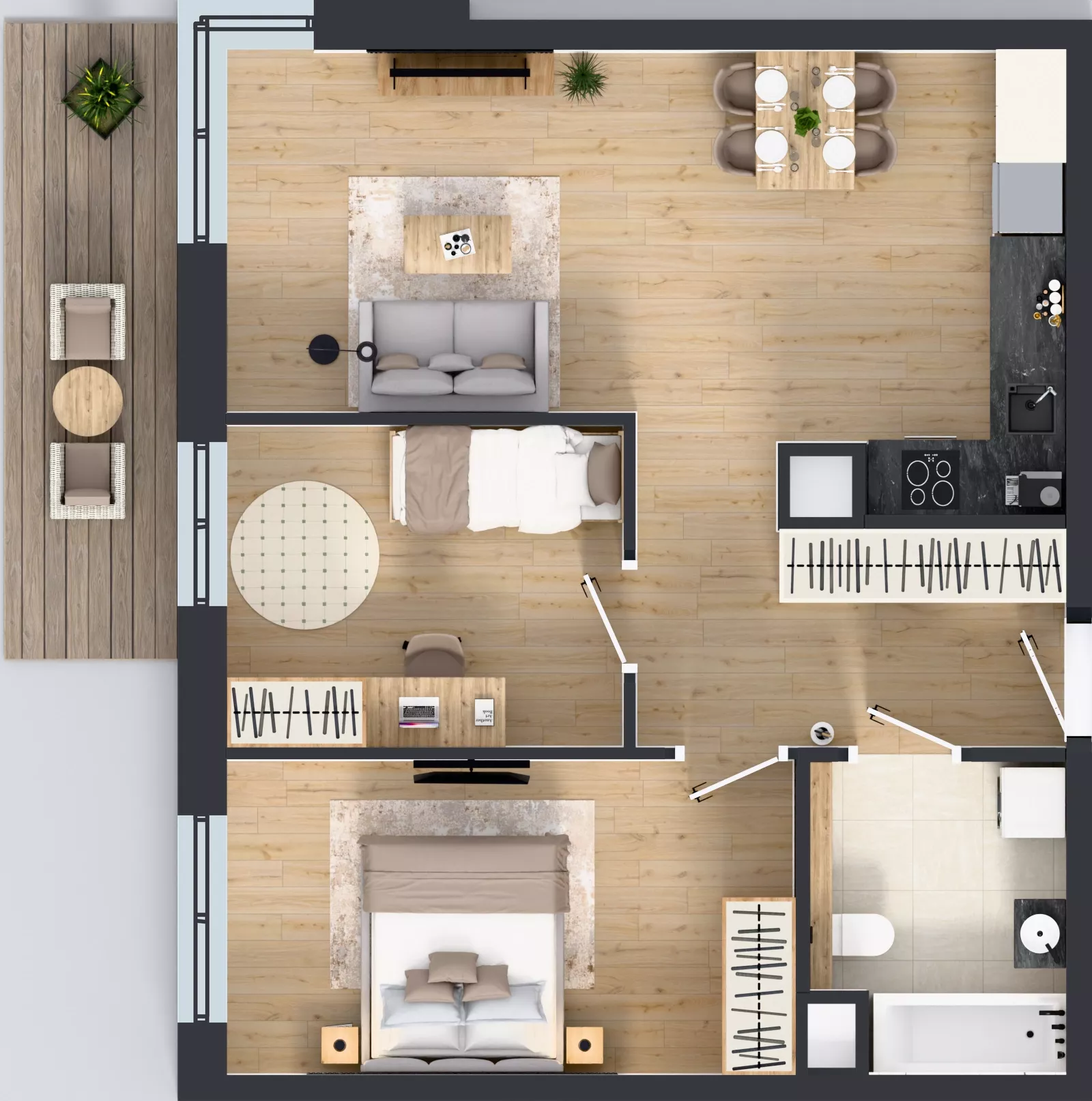 3 pokoje, mieszkanie 60,07 m², piętro 2, oferta nr 3B.33, Skwer Harmonia 2, Kraków, Podgórze, Rybitwy, ul. Półłanki
