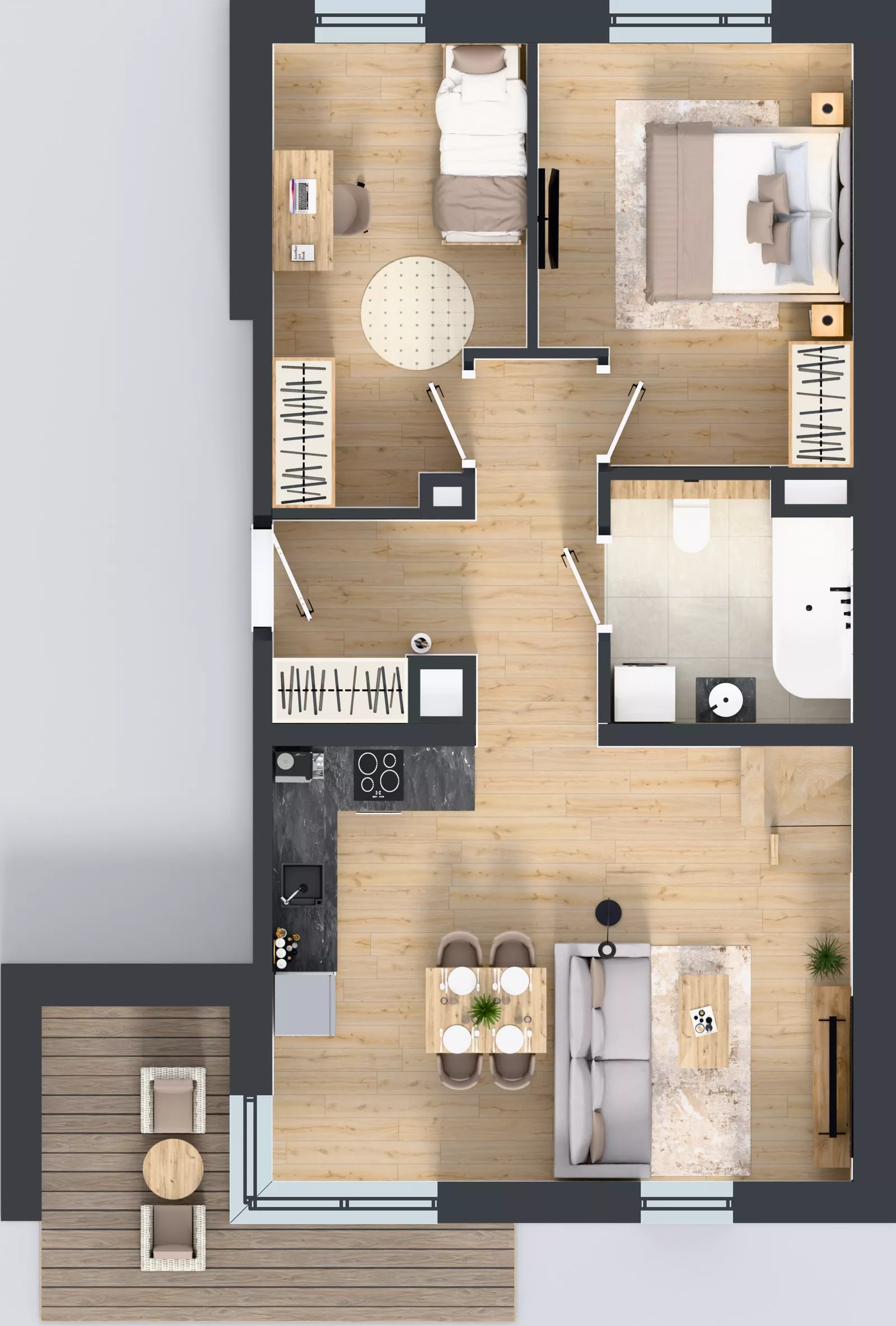 3 pokoje, mieszkanie 77,73 m², piętro 2, oferta nr 5.1.2, Skwer Harmonia 2, Kraków, Podgórze, Rybitwy, ul. Półłanki