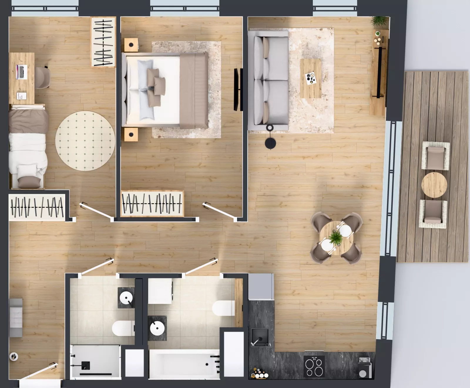 3 pokoje, mieszkanie 69,88 m², piętro 3, oferta nr 1A.32, Skwer Harmonia 2, Kraków, Podgórze, Rybitwy, ul. Półłanki