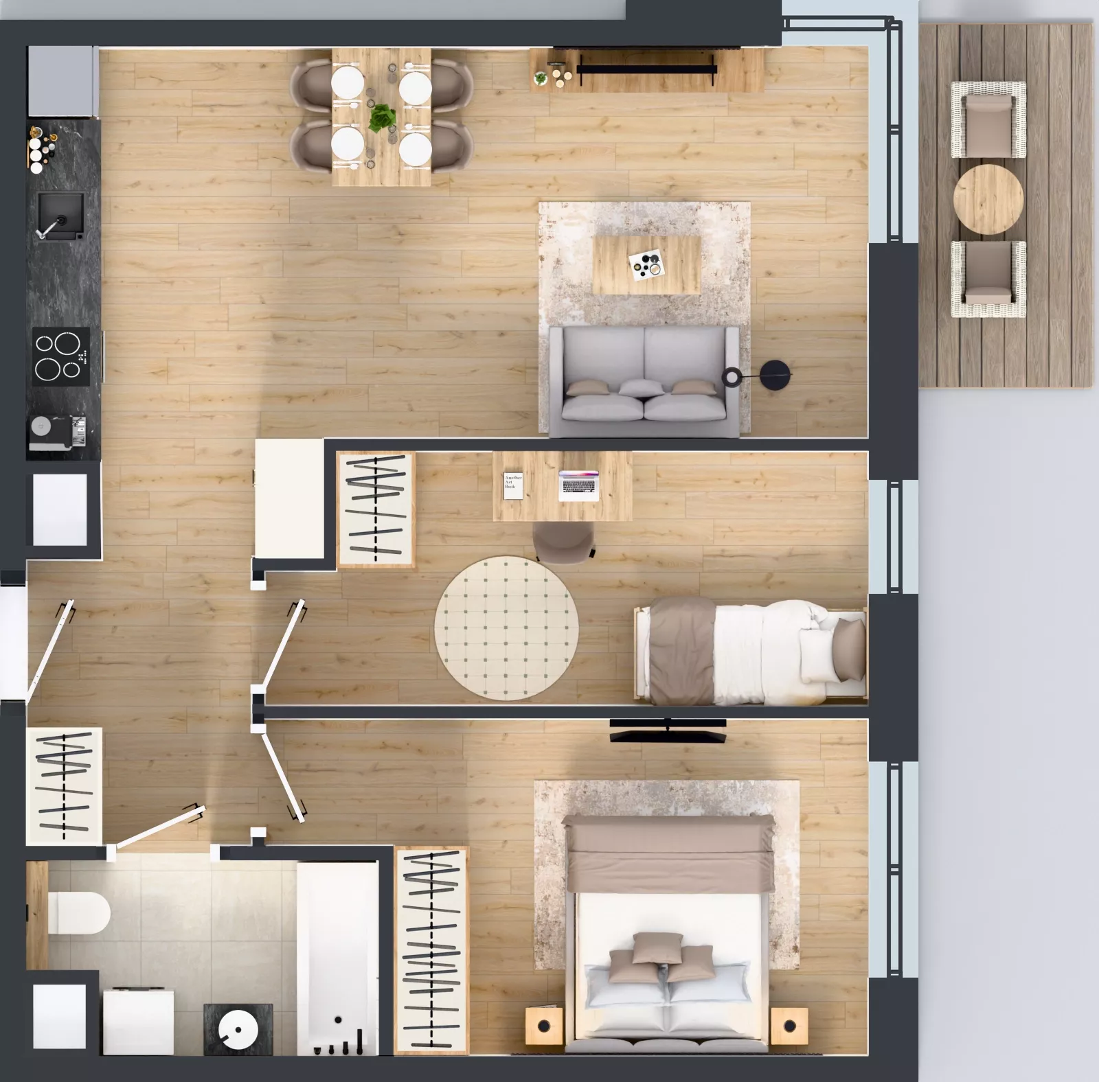 3 pokoje, mieszkanie 58,64 m², piętro 3, oferta nr 1A.39, Skwer Harmonia 2, Kraków, Podgórze, Rybitwy, ul. Półłanki