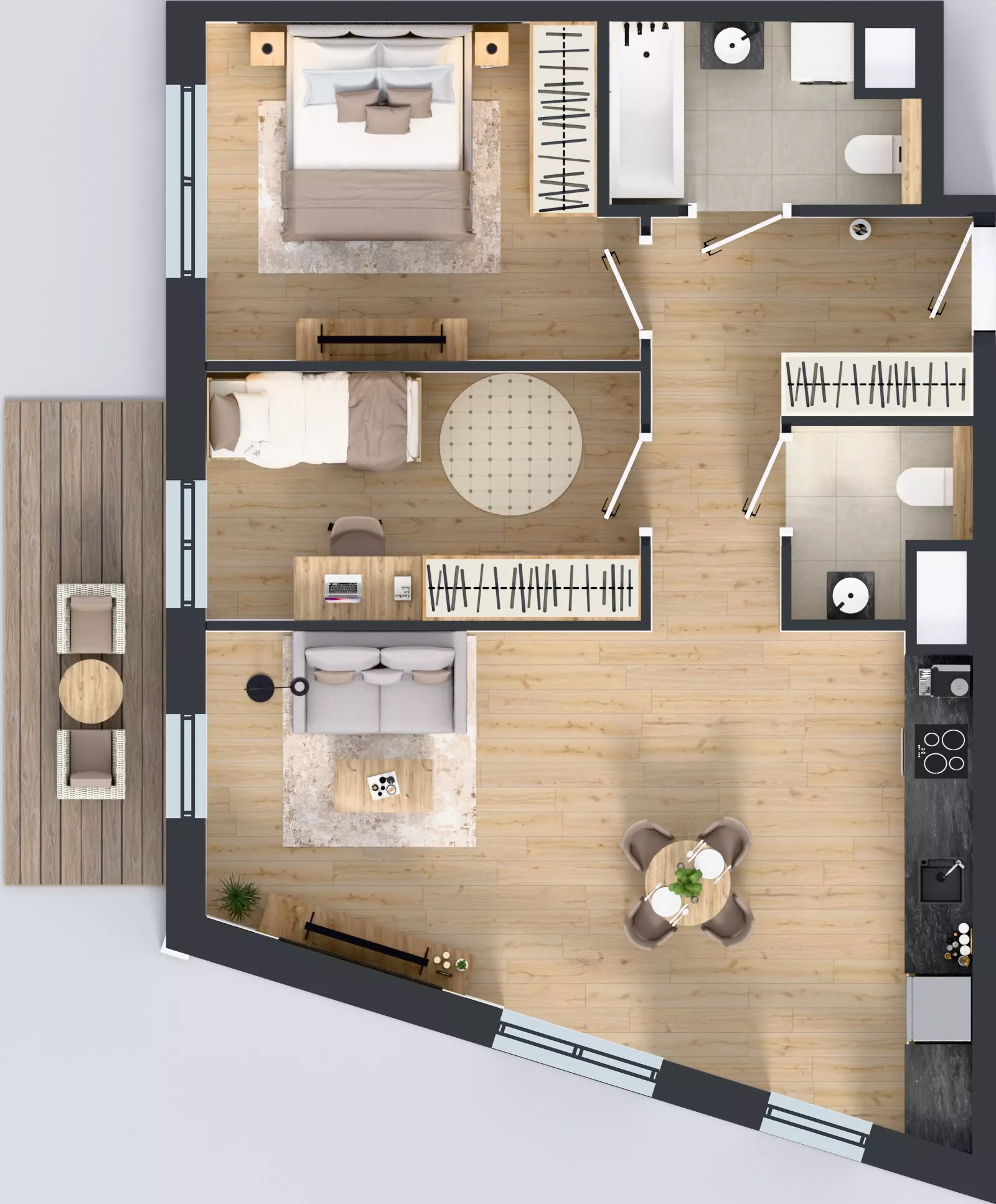 3 pokoje, mieszkanie 63,67 m², piętro 3, oferta nr 1B.21, Skwer Harmonia 2, Kraków, Podgórze, Rybitwy, ul. Półłanki
