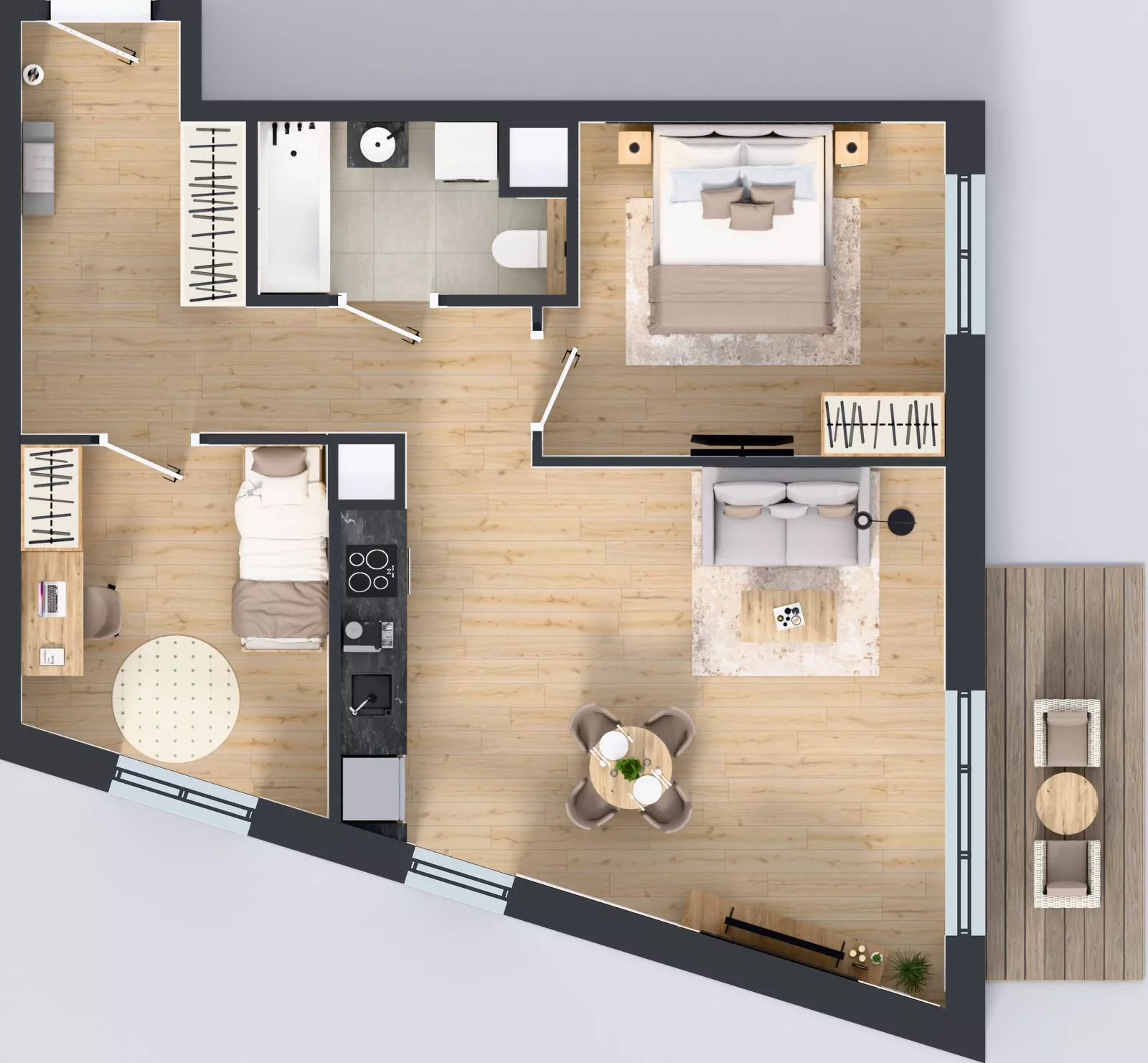 3 pokoje, mieszkanie 62,49 m², piętro 3, oferta nr 1B.22, Skwer Harmonia 2, Kraków, Podgórze, Rybitwy, ul. Półłanki