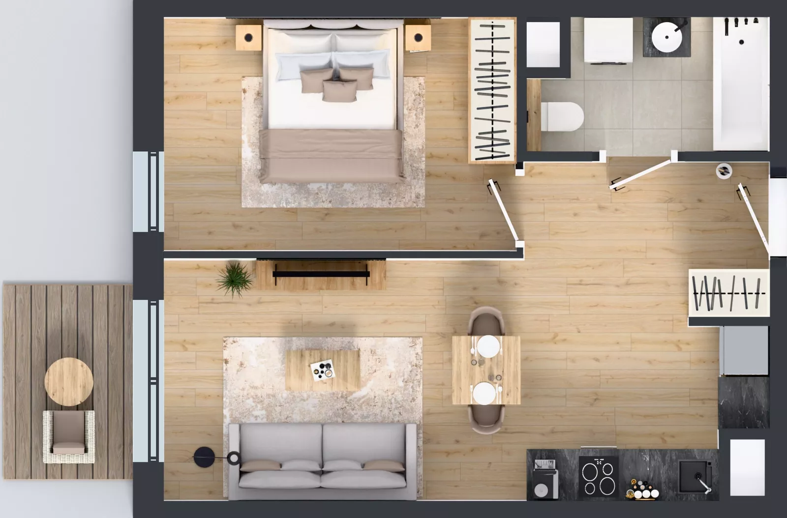 2 pokoje, mieszkanie 42,70 m², piętro 1, oferta nr A1.1.01, ATAL Floriana, Szczecin, Śródmieście, Łasztownia, św. Floriana