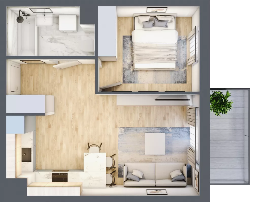 2 pokoje, mieszkanie 38,77 m², piętro 1, oferta nr P10.01.1.7, Osiedle Poematu, Warszawa, Wawer, Falenica, ul. Poematu