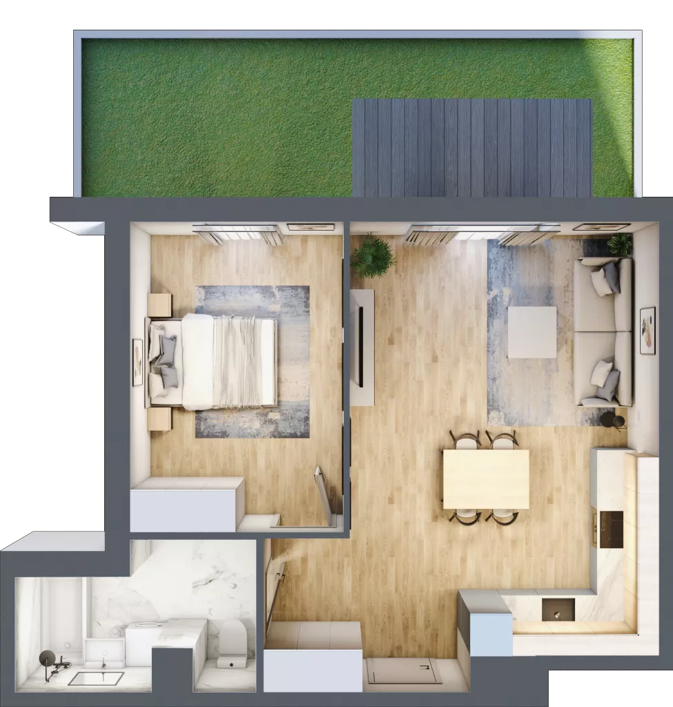 2 pokoje, mieszkanie 49,54 m², parter, oferta nr P10.05.0.102, Osiedle Poematu, Warszawa, Wawer, Falenica, ul. Poematu