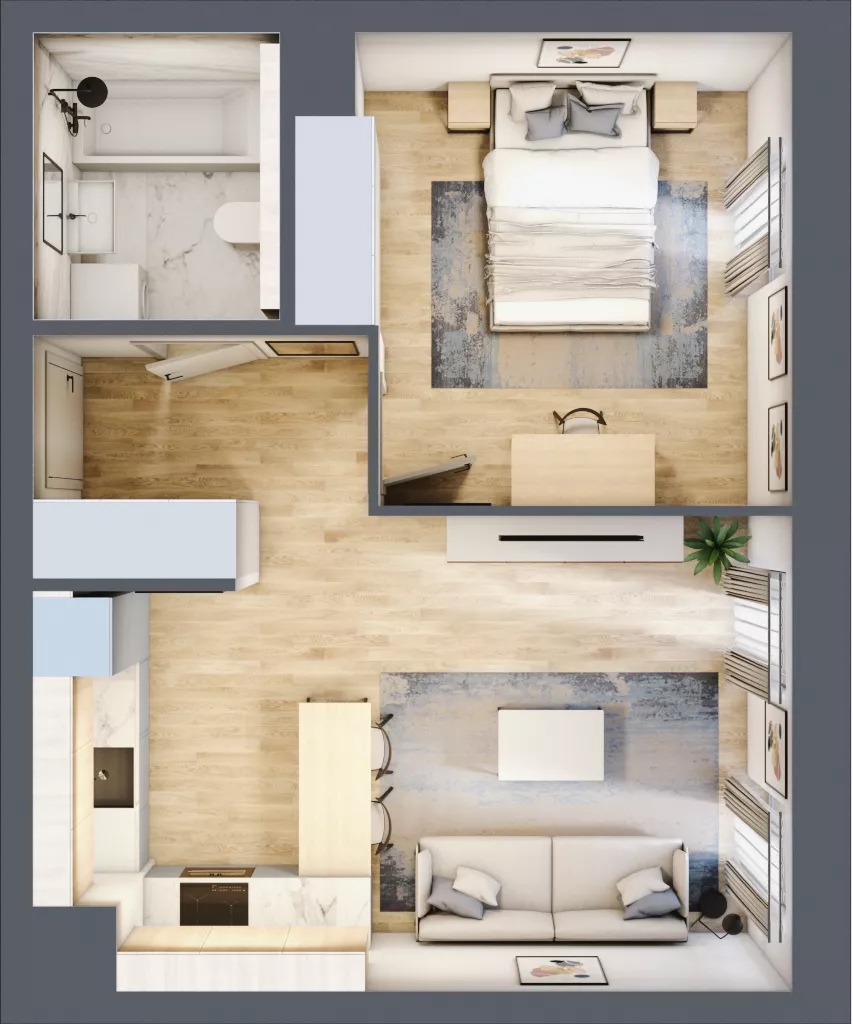 2 pokoje, mieszkanie 40,53 m², piętro 3, oferta nr 5.03.B14, Ogrody Andersa, Gliwice, Wojska Polskiego, ul. Leopolda Okulickiego