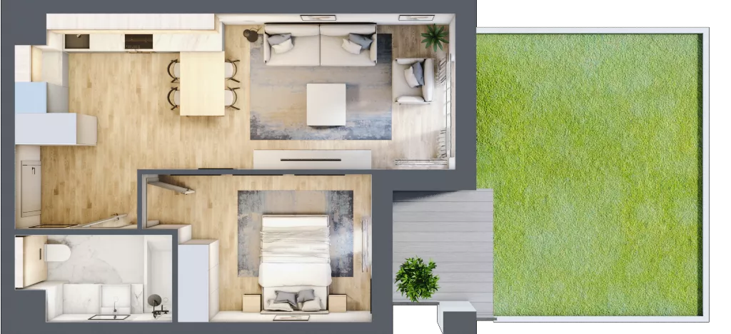 2 pokoje, mieszkanie 43,06 m², parter, oferta nr B1-00-1A, Nowa Francuska I, Katowice, Osiedle Paderewskiego-Muchowiec, Muchowiec, ul. Szybowcowa