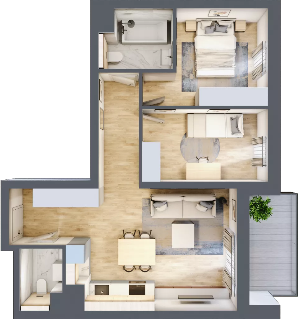 3 pokoje, mieszkanie 57,49 m², piętro 1, oferta nr B1-01-8A, Nowa Francuska I, Katowice, Osiedle Paderewskiego-Muchowiec, Muchowiec, ul. Szybowcowa