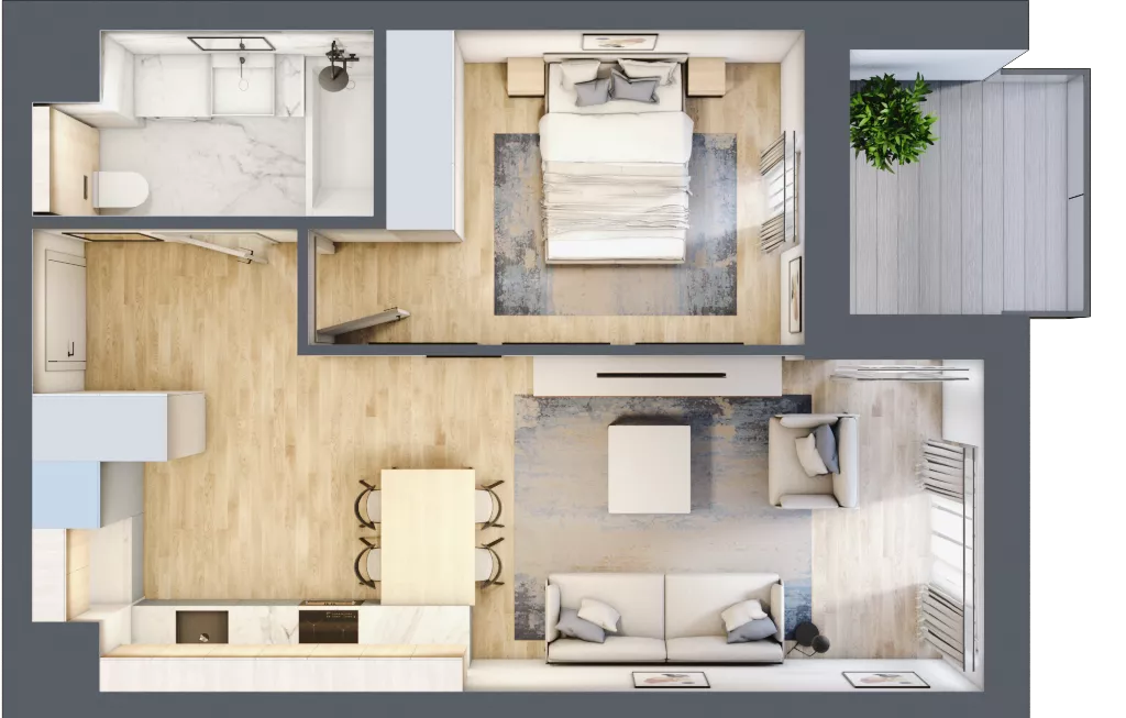 2 pokoje, mieszkanie 43,45 m², piętro 1, oferta nr B1-01-10A, Nowa Francuska I, Katowice, Osiedle Paderewskiego-Muchowiec, Muchowiec, ul. Szybowcowa