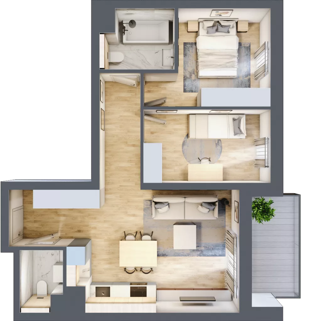 3 pokoje, mieszkanie 57,57 m², piętro 2, oferta nr B1-02-18A, Nowa Francuska I, Katowice, Osiedle Paderewskiego-Muchowiec, Muchowiec, ul. Szybowcowa