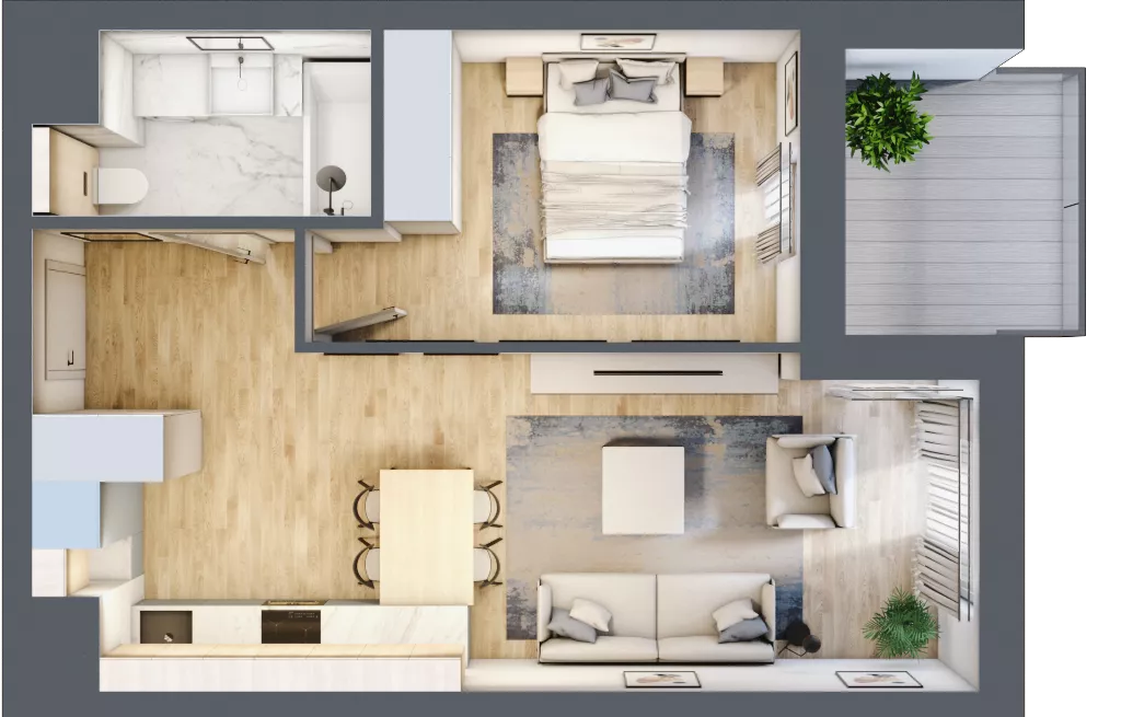 2 pokoje, mieszkanie 43,11 m², piętro 4, oferta nr B1-04-39A, Nowa Francuska I, Katowice, Osiedle Paderewskiego-Muchowiec, Muchowiec, ul. Szybowcowa