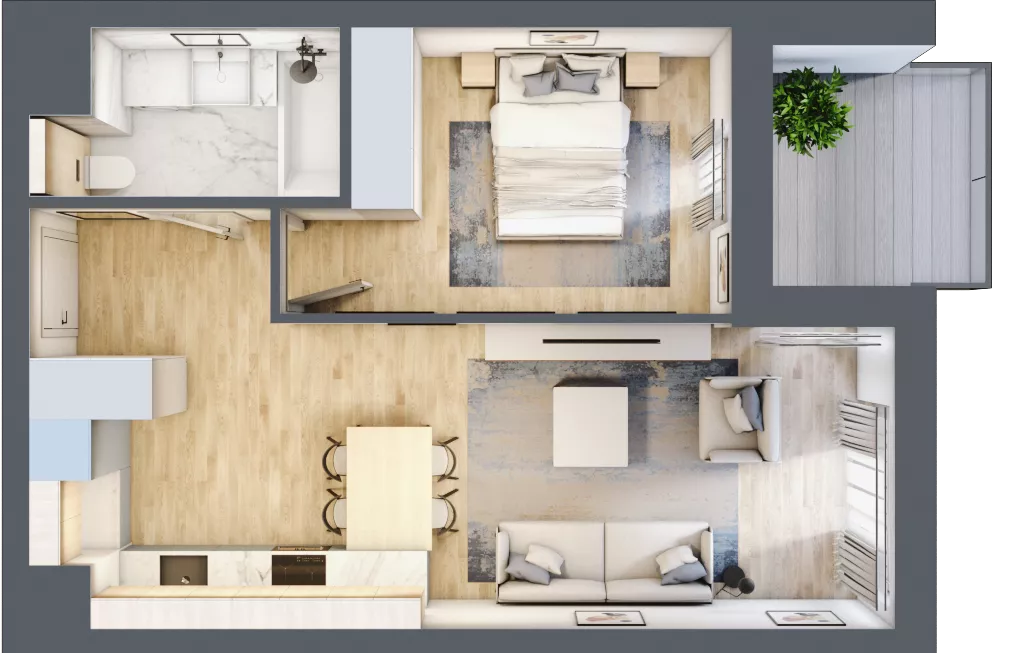 2 pokoje, mieszkanie 43,29 m², piętro 4, oferta nr B1-04-40A, Nowa Francuska I, Katowice, Osiedle Paderewskiego-Muchowiec, Muchowiec, ul. Szybowcowa