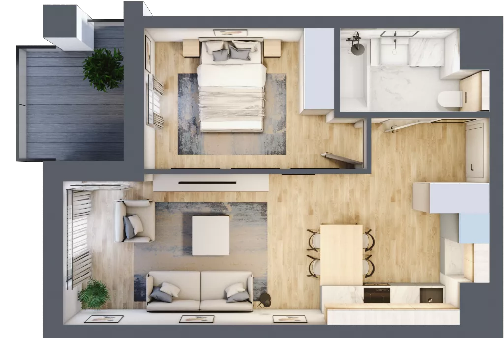 2 pokoje, mieszkanie 43,41 m², piętro 4, oferta nr B1-04-44A, Nowa Francuska I, Katowice, Osiedle Paderewskiego-Muchowiec, Muchowiec, ul. Szybowcowa