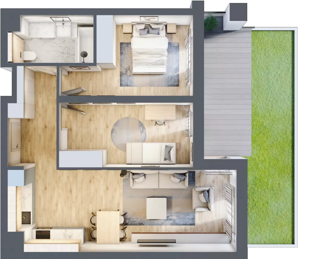 3 pokoje, mieszkanie 59,83 m², parter, oferta nr B2-00-2B, Nowa Francuska I, Katowice, Osiedle Paderewskiego-Muchowiec, Muchowiec, ul. Szybowcowa