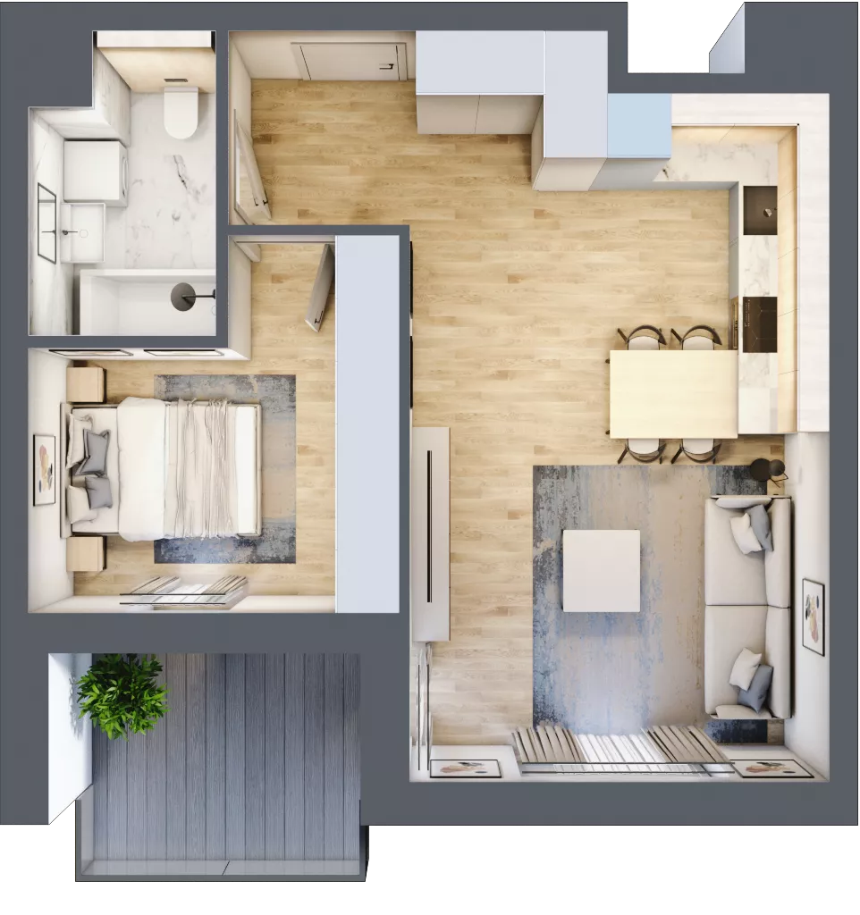 2 pokoje, mieszkanie 44,38 m², piętro 1, oferta nr B2-01-5A, Nowa Francuska I, Katowice, Osiedle Paderewskiego-Muchowiec, Muchowiec, ul. Szybowcowa