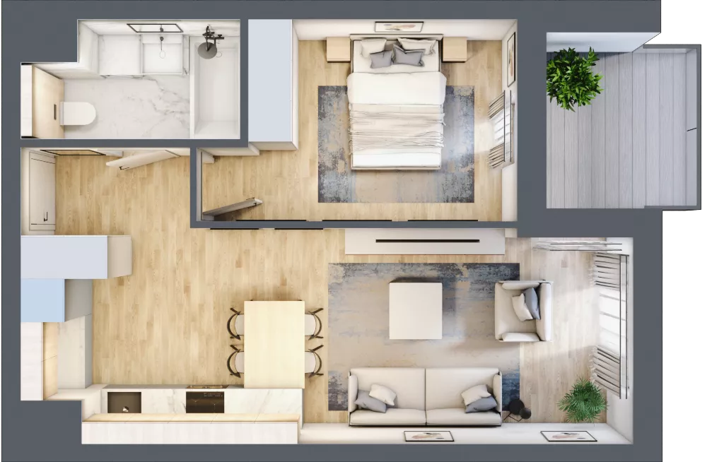 2 pokoje, mieszkanie 42,85 m², piętro 1, oferta nr B2-01-12B, Nowa Francuska I, Katowice, Osiedle Paderewskiego-Muchowiec, Muchowiec, ul. Szybowcowa